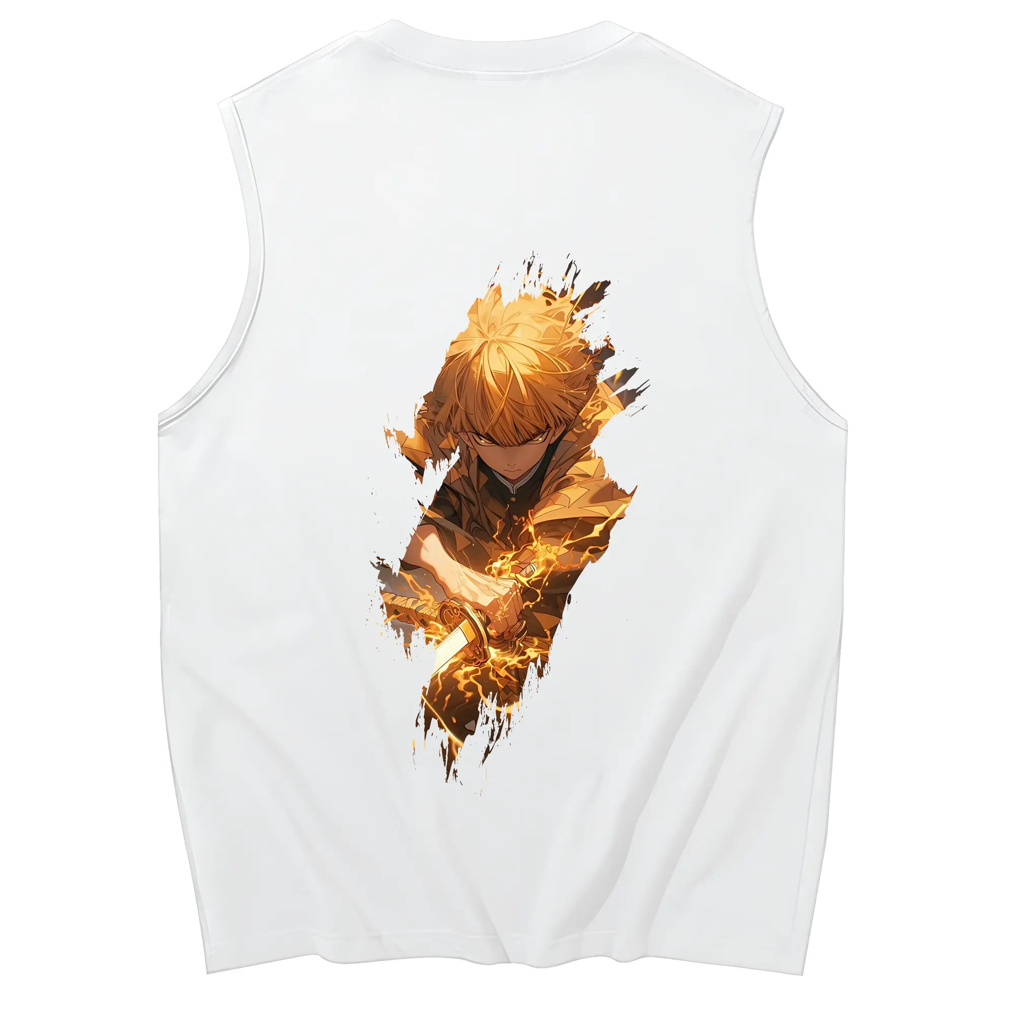 鬼滅の刃 グッズ,我妻 善逸 - コットン100％ タンクトップ ・ 背面プリント ・ タイトシルエット ・ 快適 通気性 ・ スポーツ カジュアル 散歩用