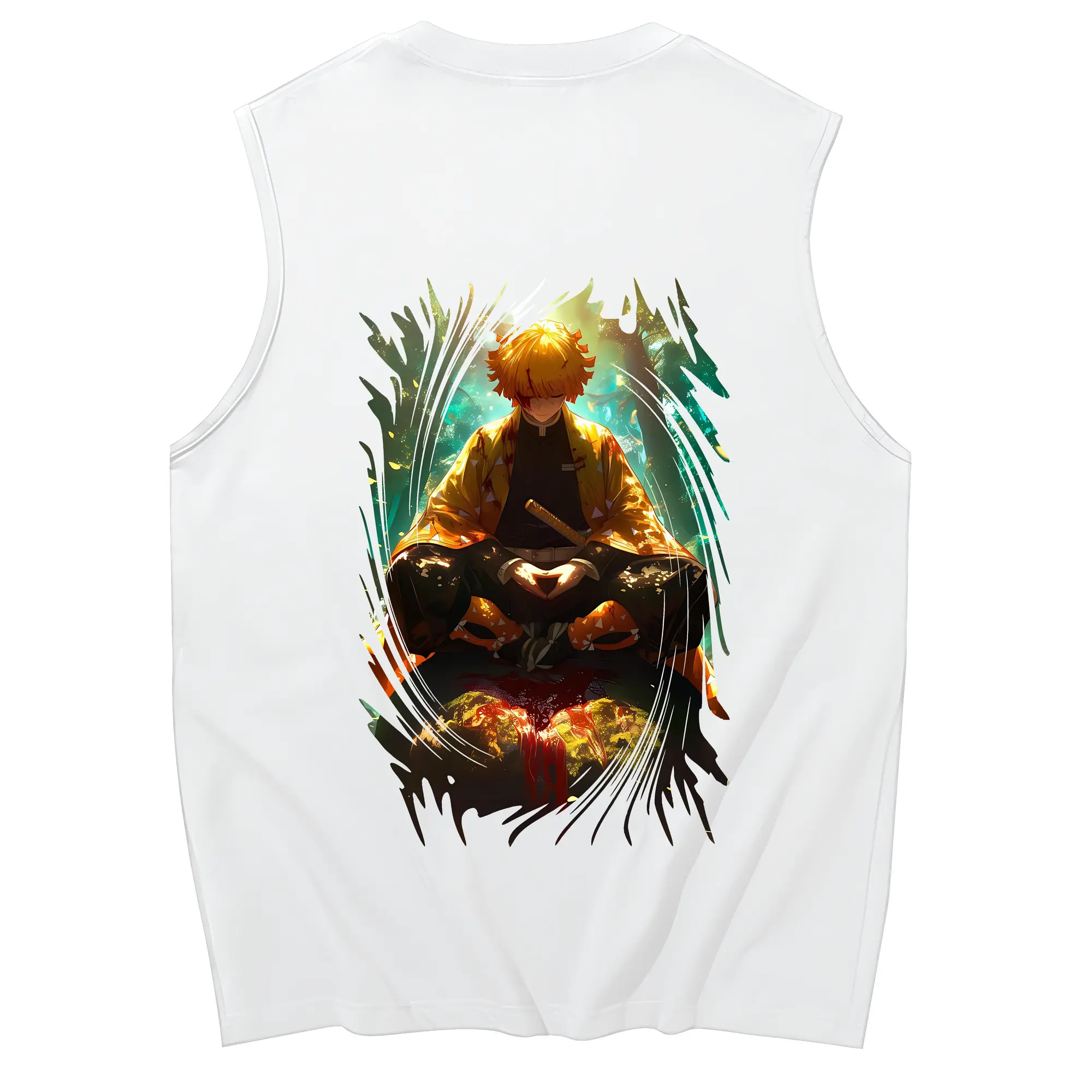 鬼滅の刃 グッズ,我妻 善逸 - コットン100％ タンクトップ ・ 背面プリント ・ タイトシルエット ・ 快適 通気性 ・ スポーツ カジュアル 散歩用