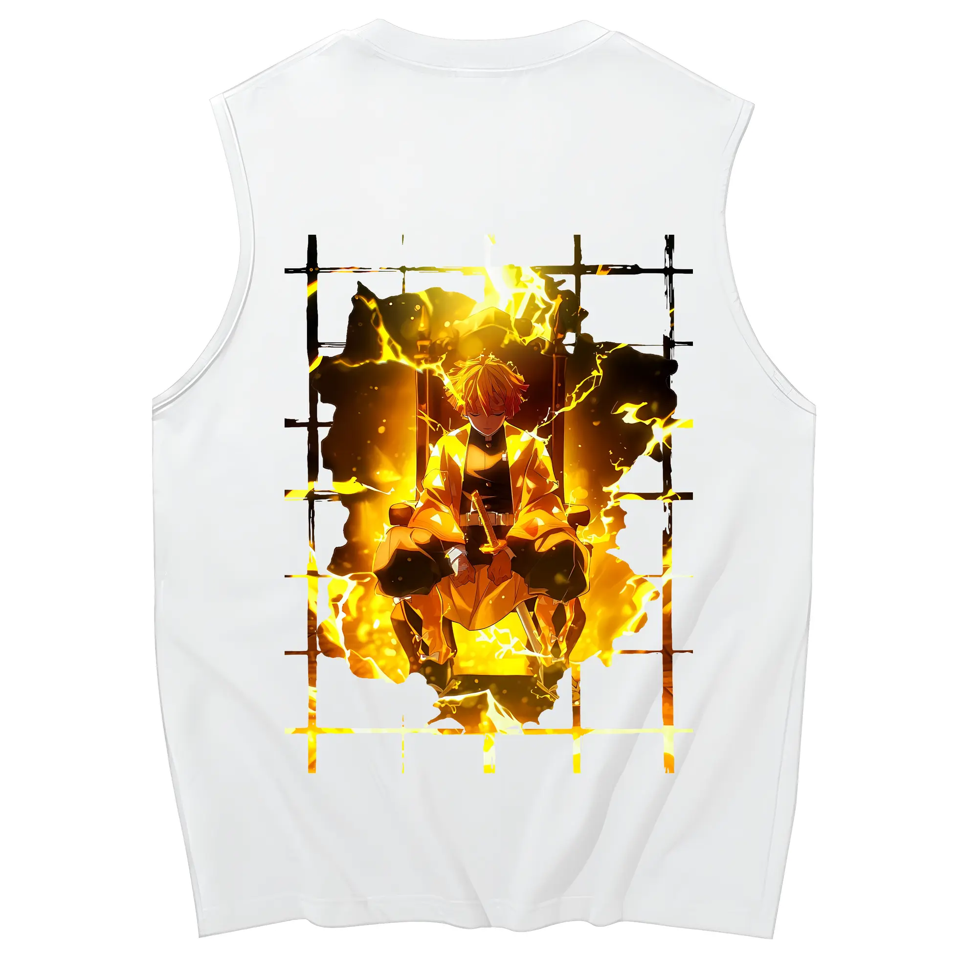 鬼滅の刃 グッズ,我妻 善逸 - コットン100％ タンクトップ ・ 背面プリント ・ タイトシルエット ・ 快適 通気性 ・ スポーツ カジュアル 散歩用