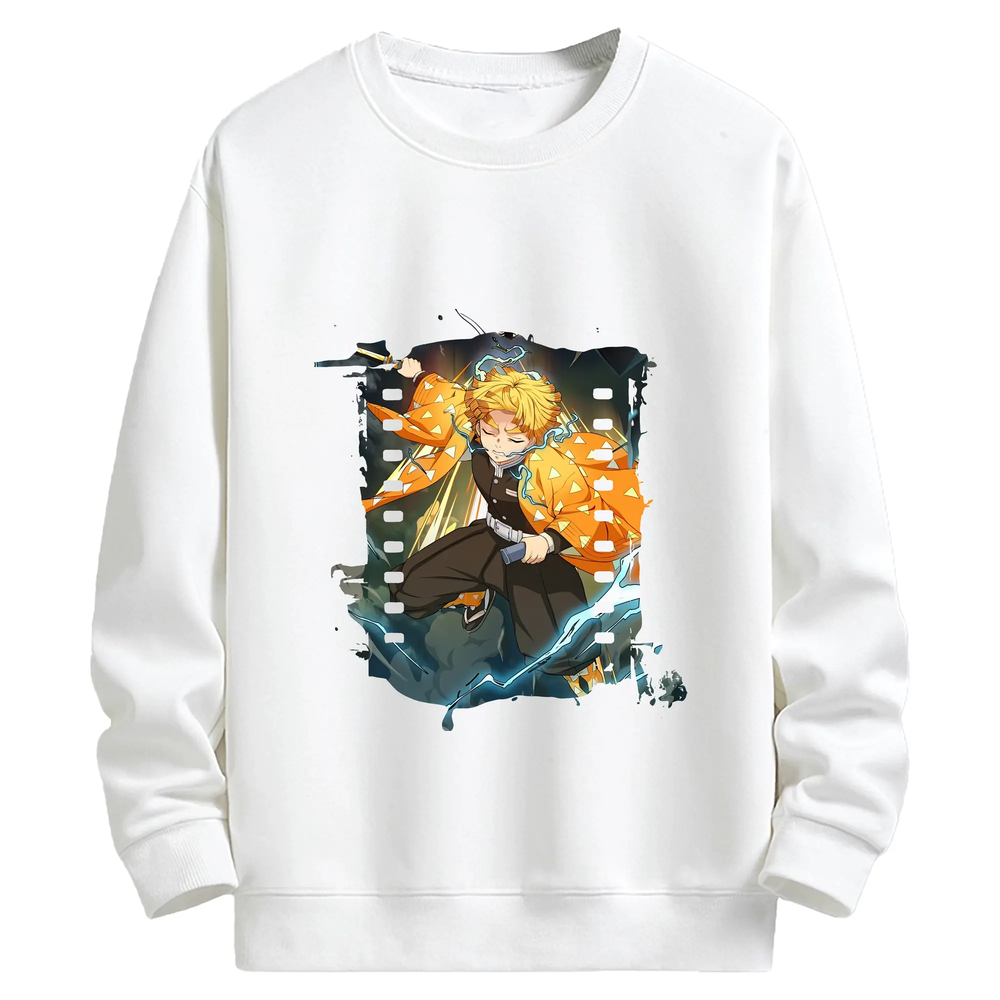 鬼滅の刃 グッズ,我妻 善逸 - 高品質 クルーネック スウェット ・ コットン59％ ポリエステル41％ ・ ユニセックス 長袖 トレーナー ・ カジュアル デイリー スポーツ 散歩用