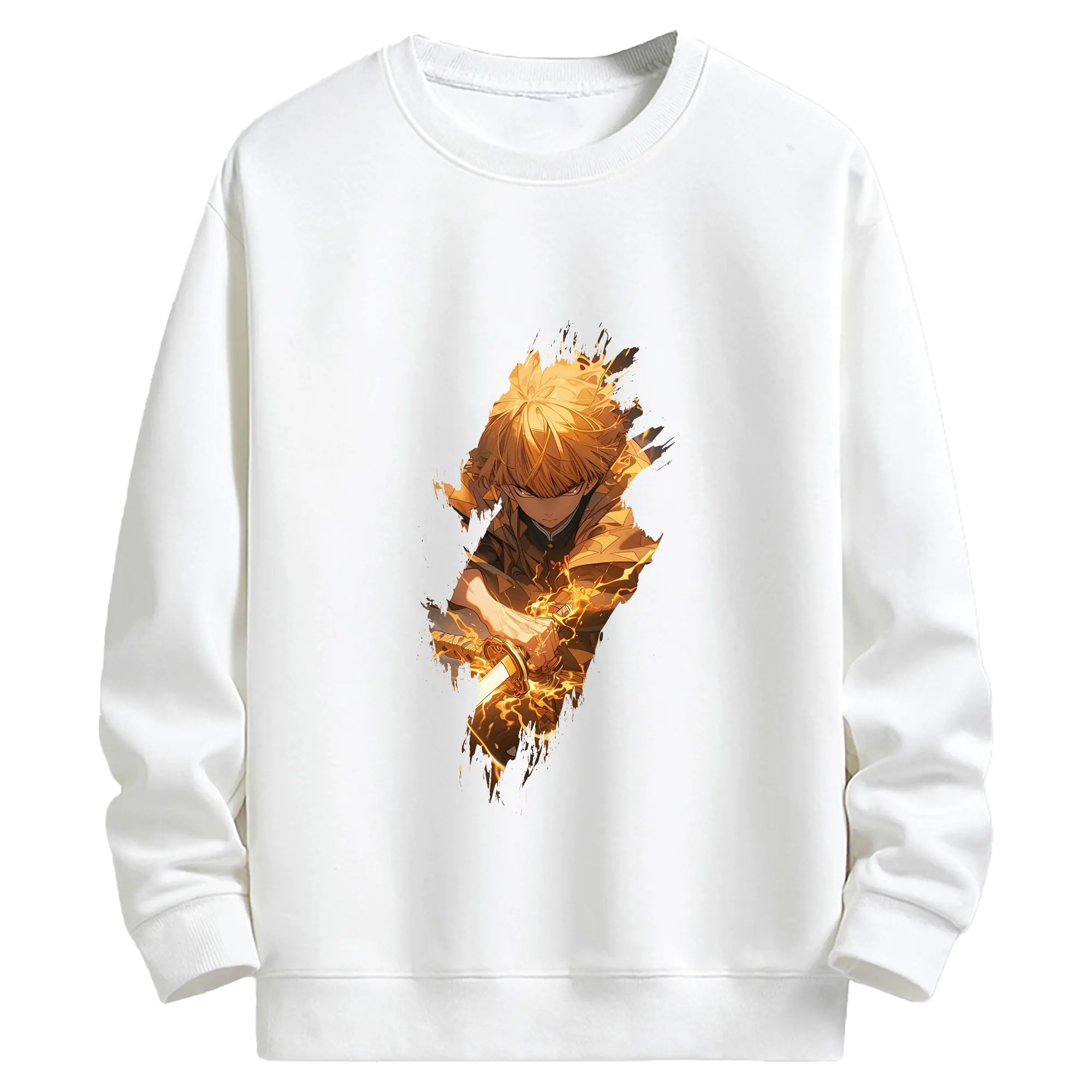 鬼滅の刃 グッズ,我妻 善逸 - 高品質 クルーネック スウェット ・ コットン59％ ポリエステル41％ ・ ユニセックス 長袖 トレーナー ・ カジュアル デイリー スポーツ 散歩用
