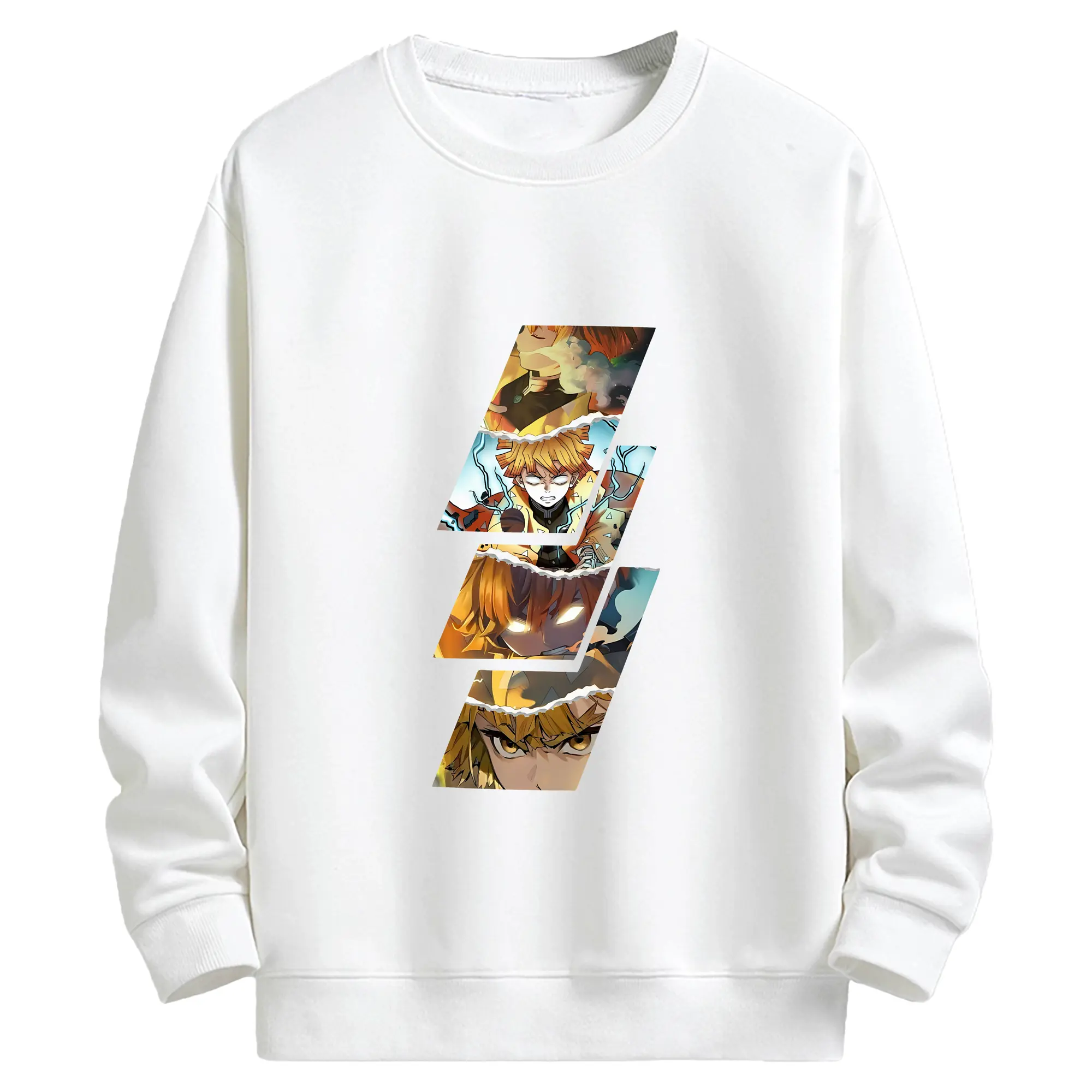 鬼滅の刃 グッズ,我妻 善逸 - 高品質 クルーネック スウェット ・ コットン59％ ポリエステル41％ ・ ユニセックス 長袖 トレーナー ・ カジュアル デイリー スポーツ 散歩用