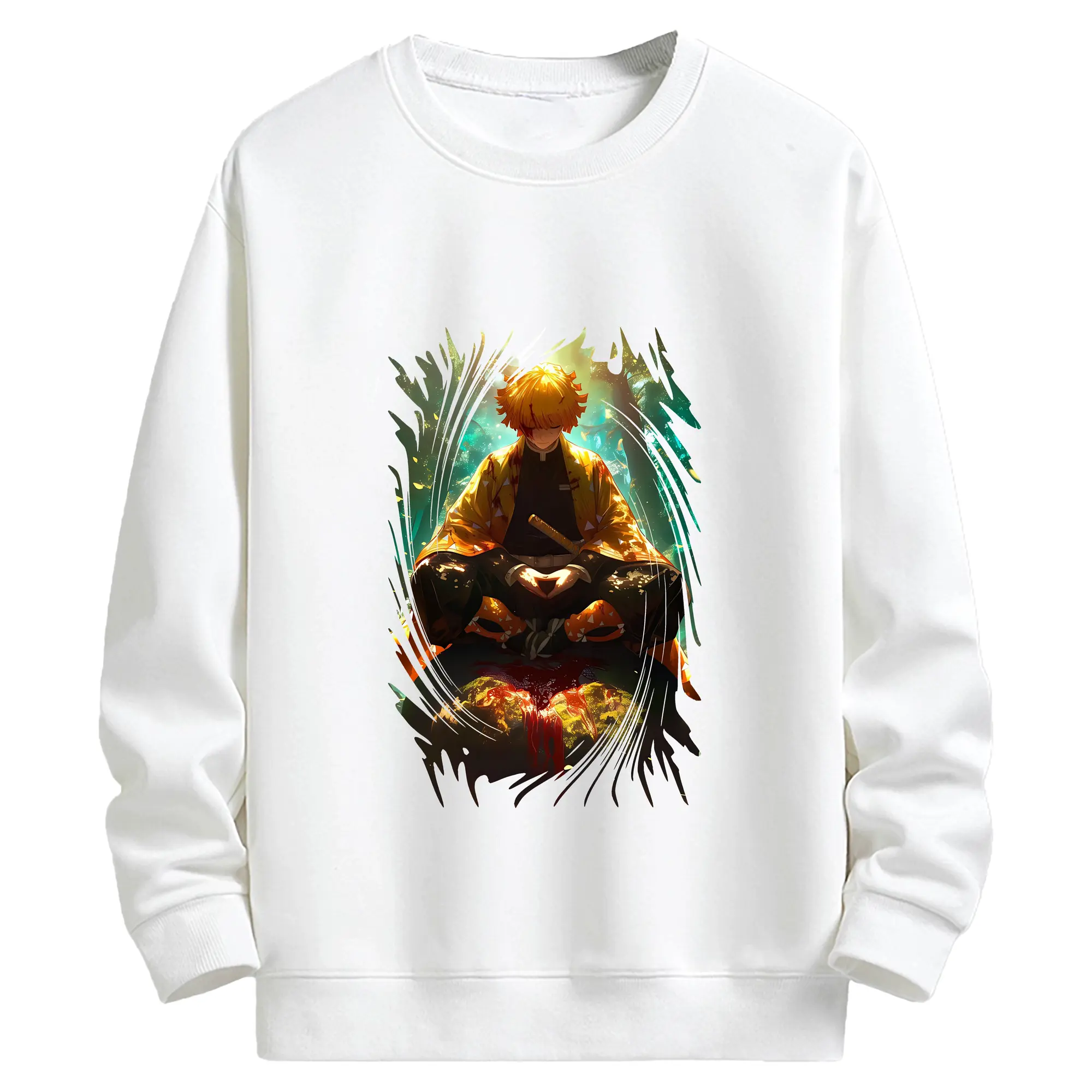 鬼滅の刃 グッズ,我妻 善逸 - 高品質 クルーネック スウェット ・ コットン59％ ポリエステル41％ ・ ユニセックス 長袖 トレーナー ・ カジュアル デイリー スポーツ 散歩用