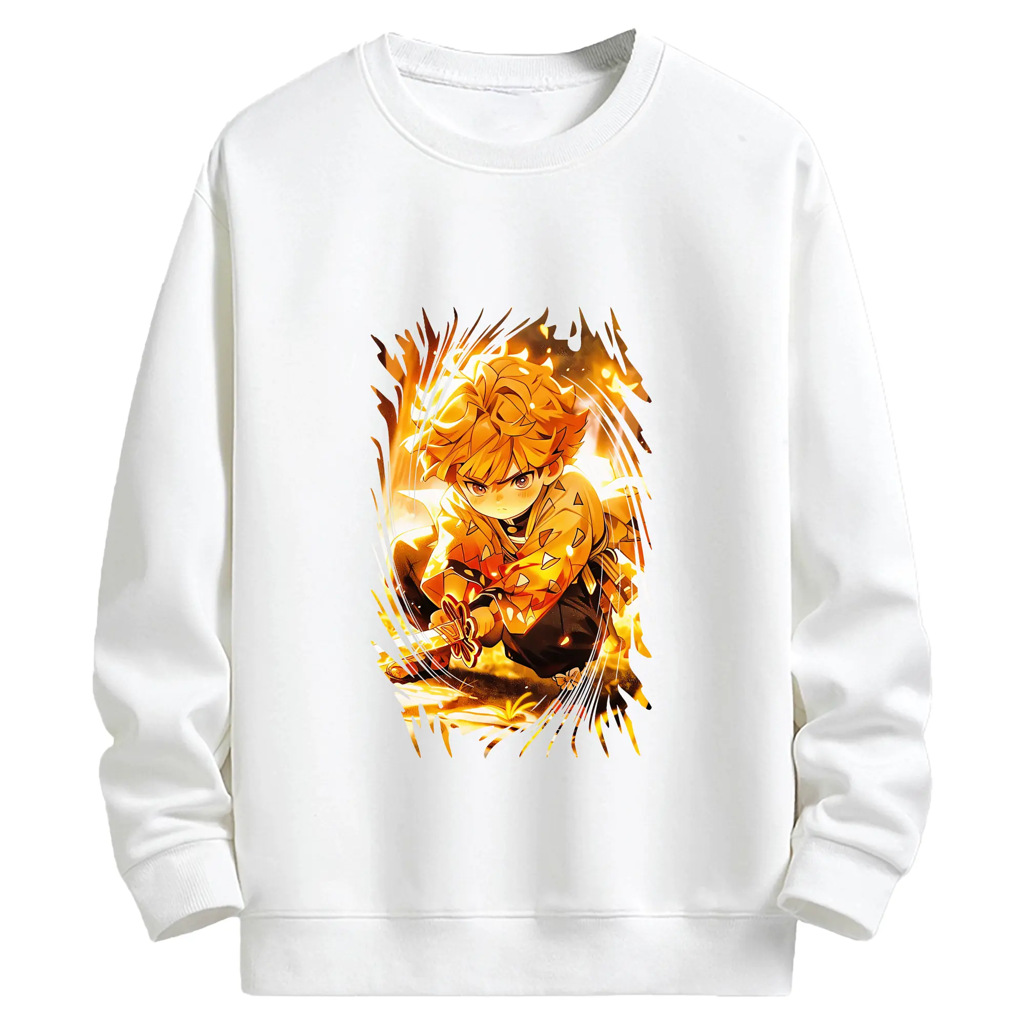 鬼滅の刃 グッズ,我妻 善逸 - 高品質 クルーネック スウェット ・ コットン59％ ポリエステル41％ ・ ユニセックス 長袖 トレーナー ・ カジュアル デイリー スポーツ 散歩用