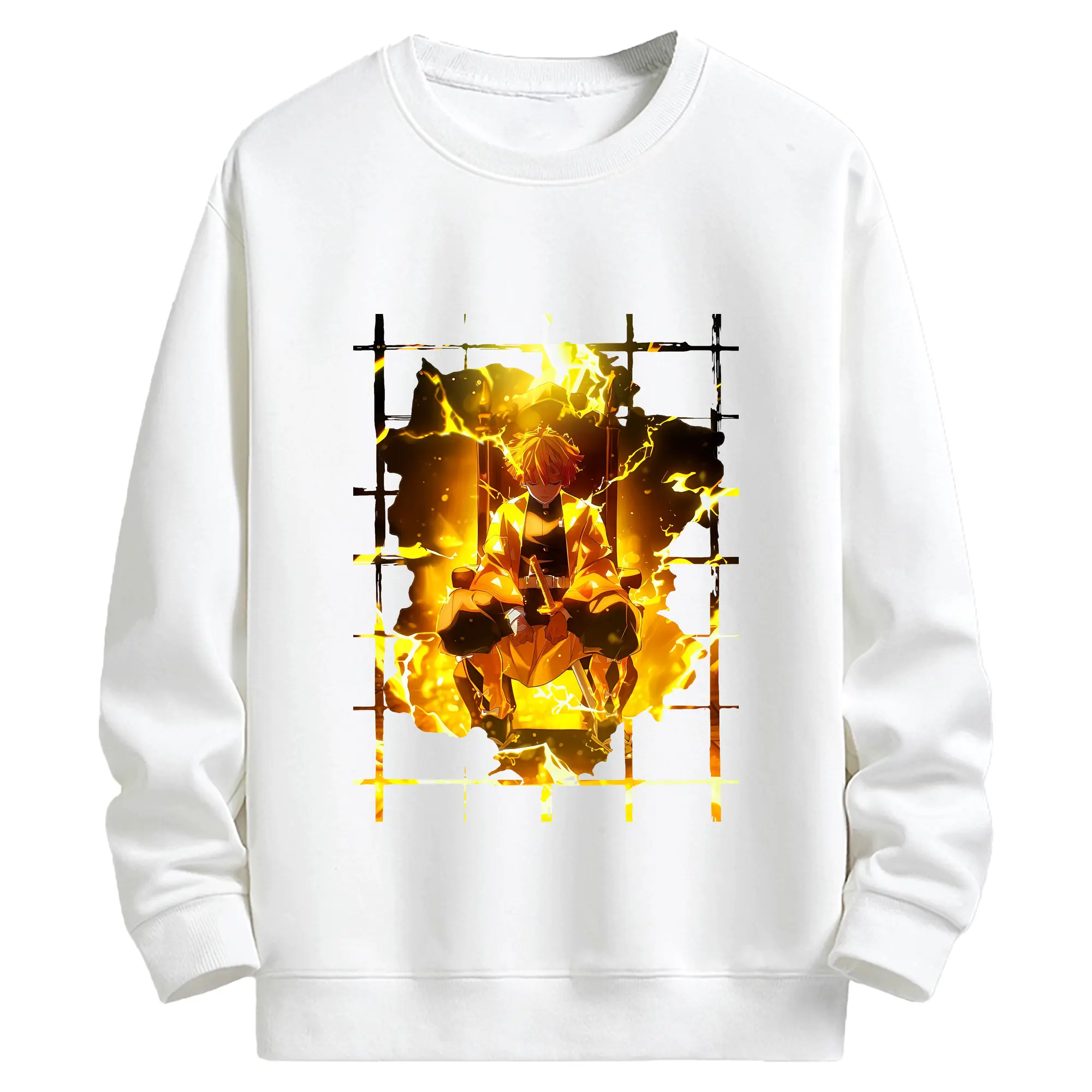 鬼滅の刃 グッズ,我妻 善逸 - 高品質 クルーネック スウェット ・ コットン59％ ポリエステル41％ ・ ユニセックス 長袖 トレーナー ・ カジュアル デイリー スポーツ 散歩用