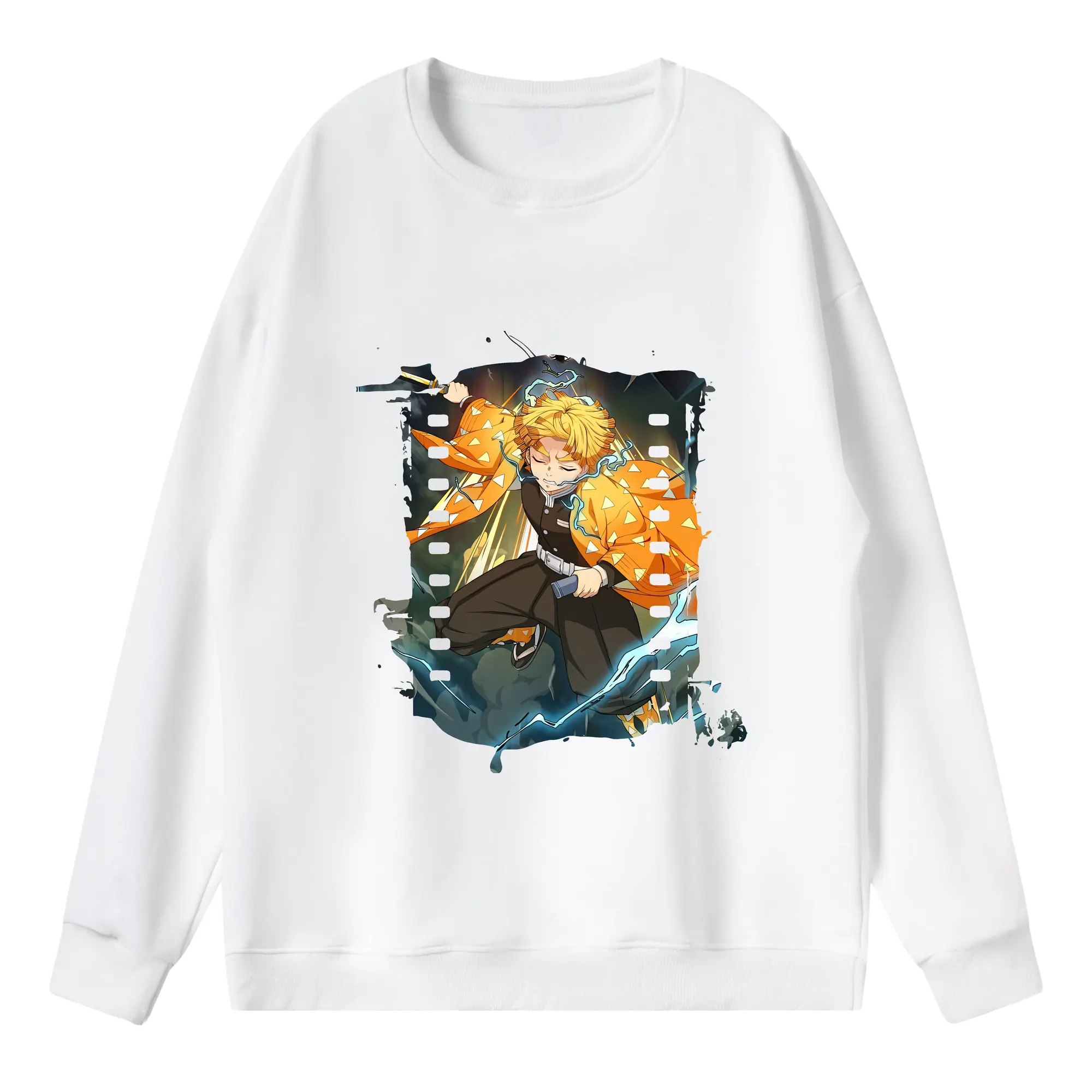 鬼滅の刃 グッズ,我妻 善逸 - 薄手 クルーネック スウェット 裏毛260g · ポリエステル 春秋向け カジュアル 男女兼用 · トレーナー デイリー スポーツ 散歩に最適