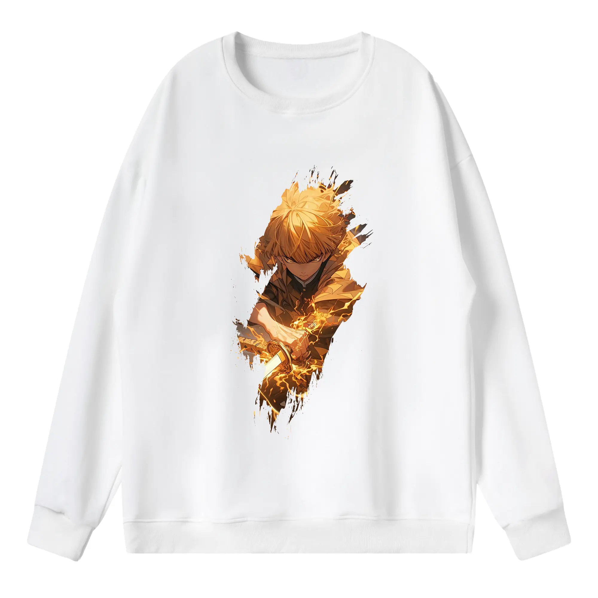 鬼滅の刃 グッズ,我妻 善逸 - 薄手 クルーネック スウェット 裏毛260g · ポリエステル 春秋向け カジュアル 男女兼用 · トレーナー デイリー スポーツ 散歩に最適