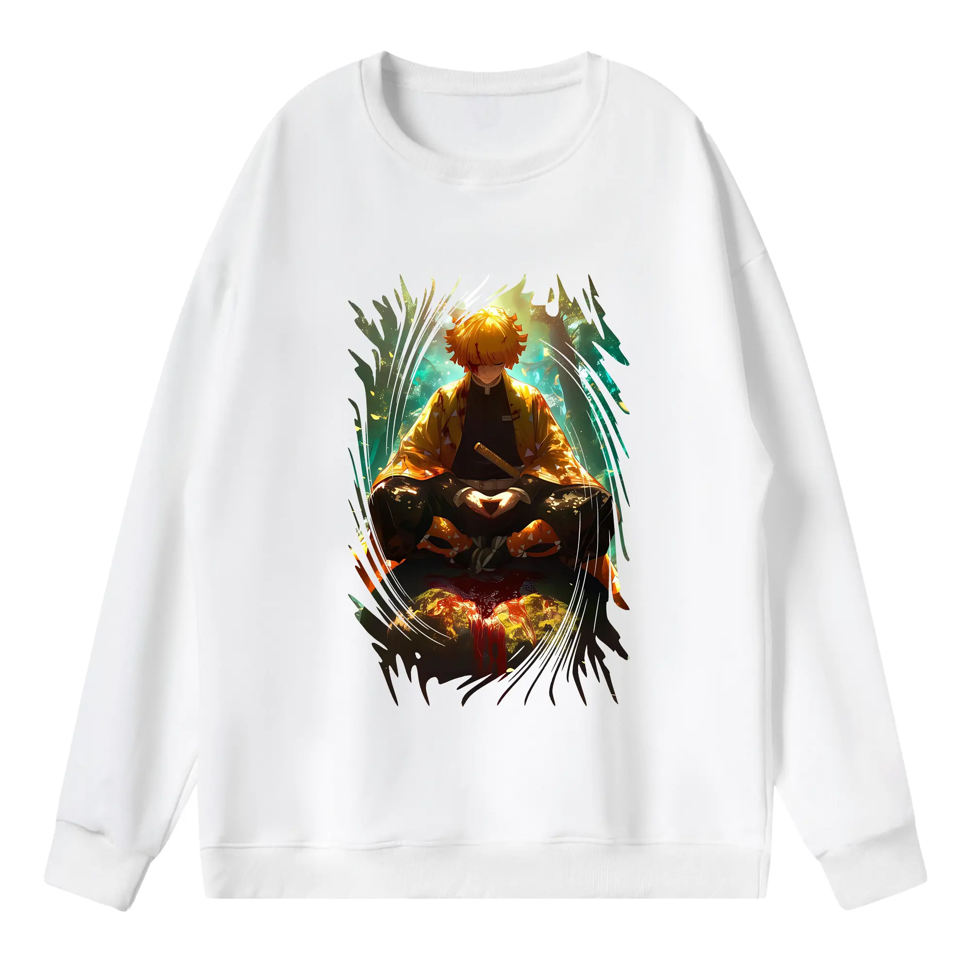 鬼滅の刃 グッズ,我妻 善逸 - 薄手 クルーネック スウェット 裏毛260g · ポリエステル 春秋向け カジュアル 男女兼用 · トレーナー デイリー スポーツ 散歩に最適
