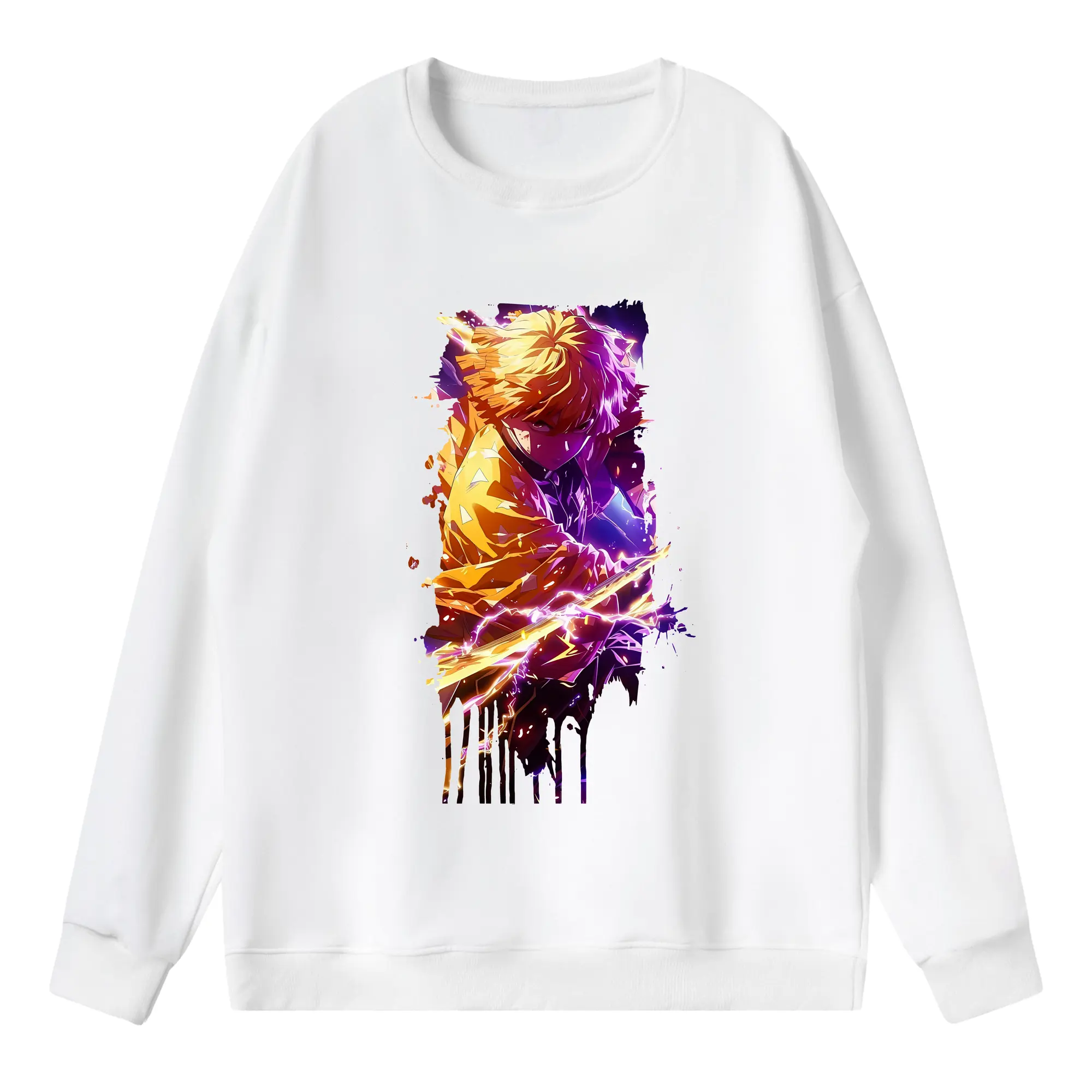 鬼滅の刃 グッズ,我妻 善逸 - 薄手 クルーネック スウェット 裏毛260g · ポリエステル 春秋向け カジュアル 男女兼用 · トレーナー デイリー スポーツ 散歩に最適