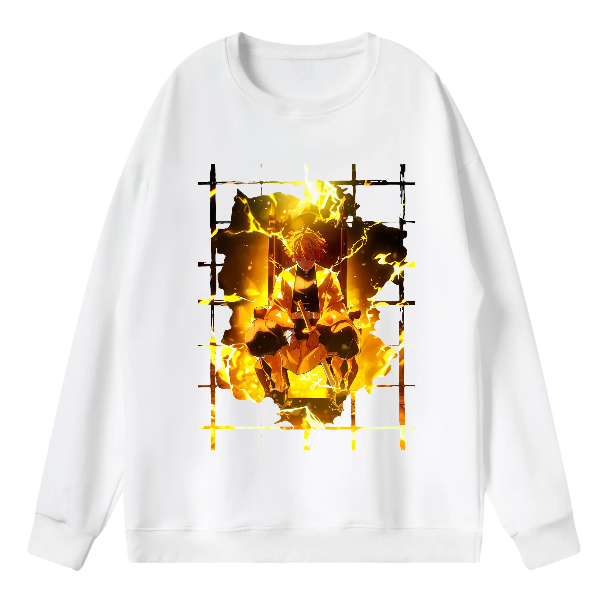 鬼滅の刃 グッズ,我妻 善逸 - 薄手 クルーネック スウェット 裏毛260g · ポリエステル 春秋向け カジュアル 男女兼用 · トレーナー デイリー スポーツ 散歩に最適