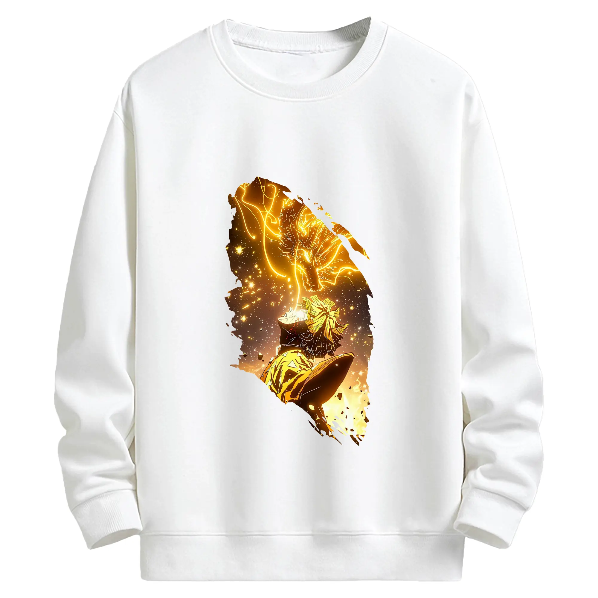 鬼滅の刃 グッズ,我妻 善逸 - キッズ クルーネックスウェットシャツ ・ フロントプリント ・ 綿80％ ポリエステル20％ ・ 快適 通学 スポーツ 日常使い お散歩用