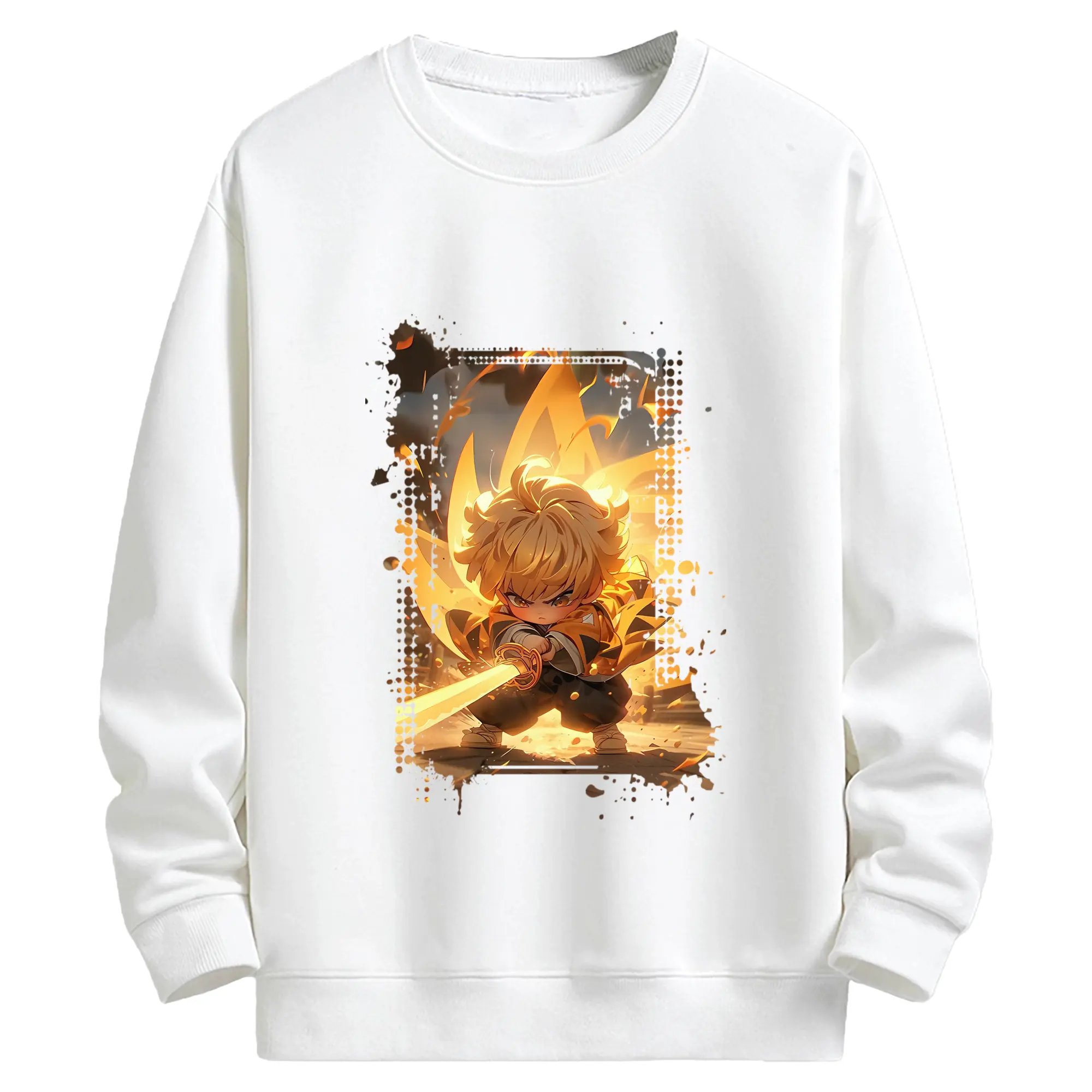 鬼滅の刃 グッズ,我妻 善逸 - キッズ クルーネックスウェットシャツ ・ フロントプリント ・ 綿80％ ポリエステル20％ ・ 快適 通学 スポーツ 日常使い お散歩用