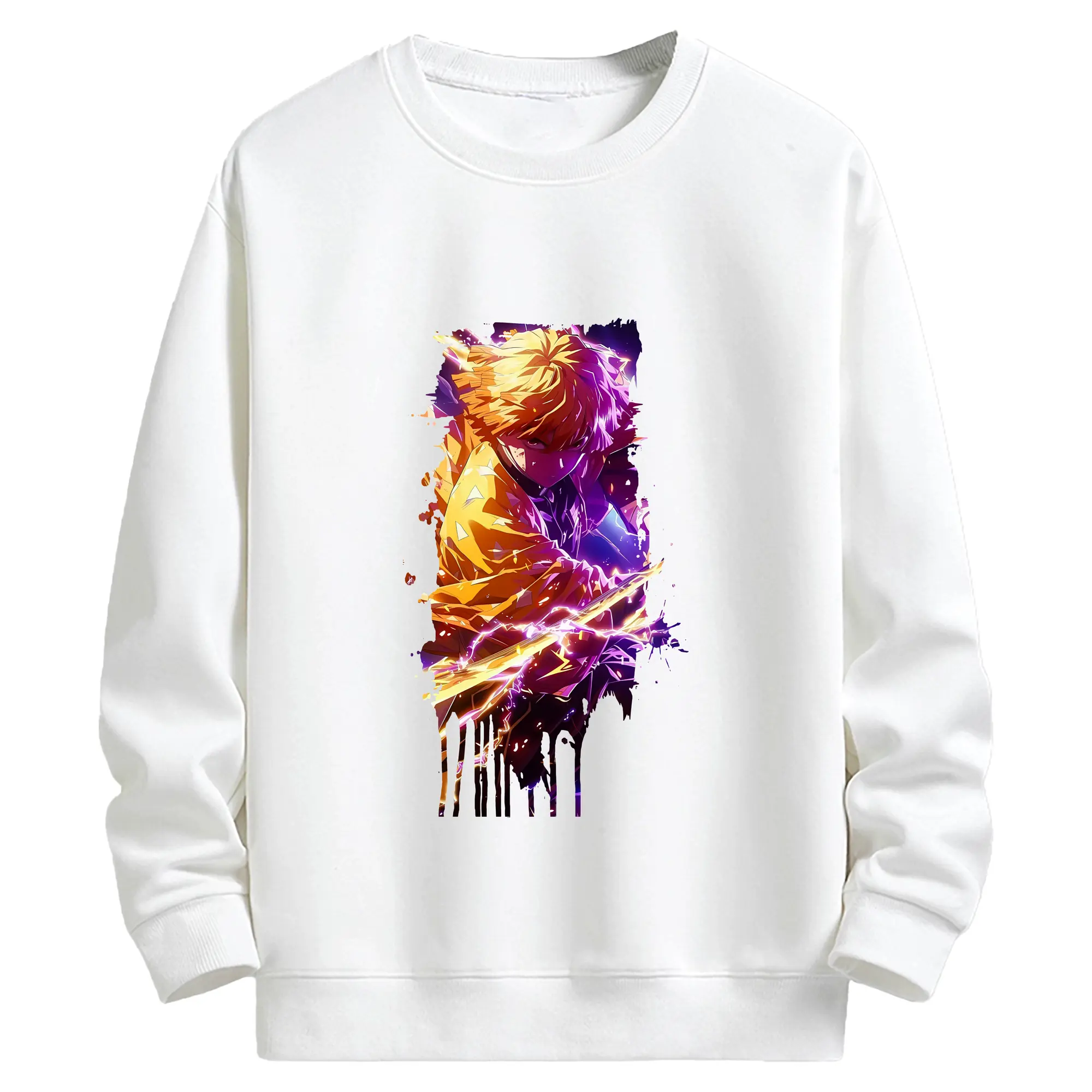 鬼滅の刃 グッズ,我妻 善逸 - キッズ クルーネックスウェットシャツ ・ フロントプリント ・ 綿80％ ポリエステル20％ ・ 快適 通学 スポーツ 日常使い お散歩用