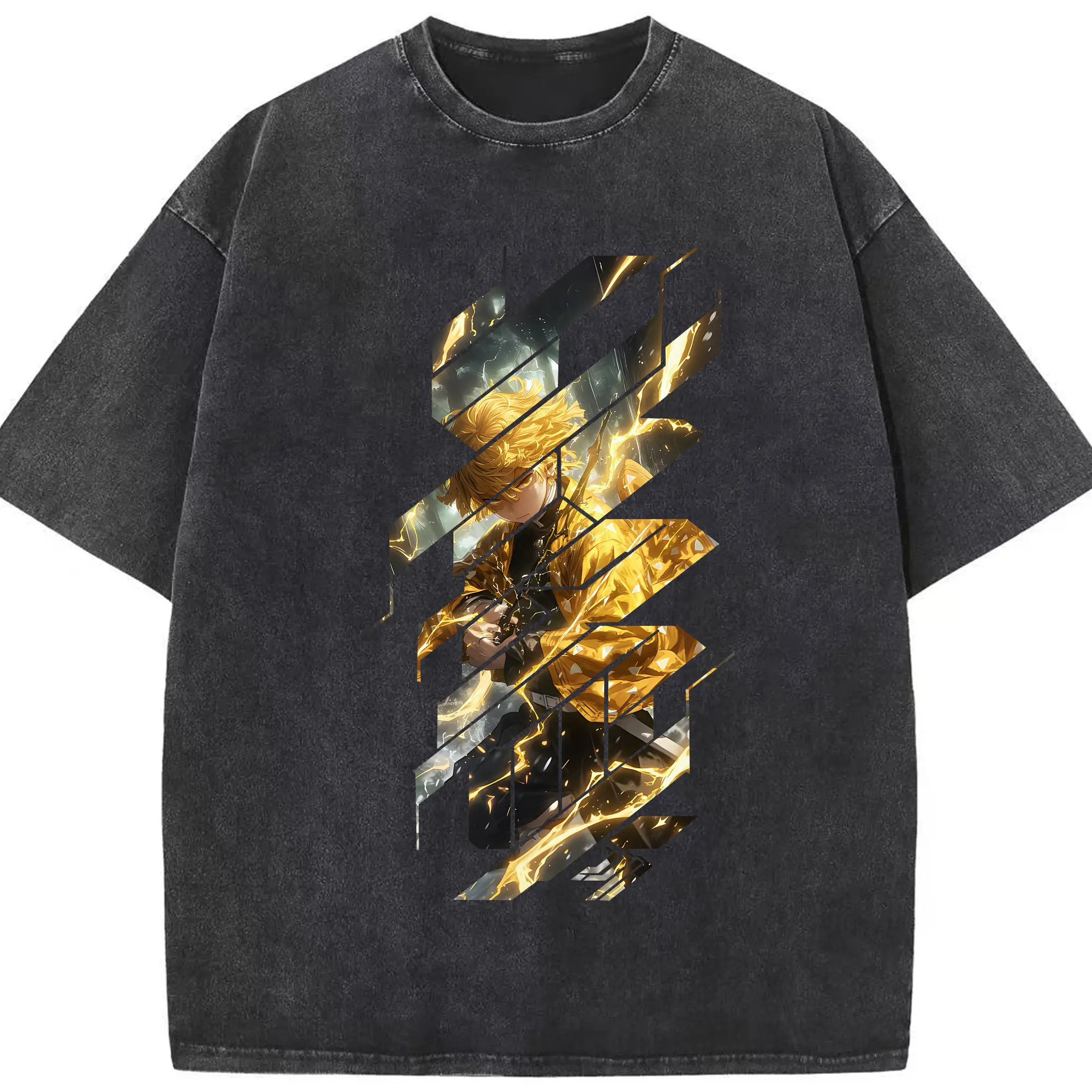 鬼滅の刃 グッズ,我妻 善逸 - 綿100％ ヴィンテージ風 半袖Tシャツ ・ フロントプリント ・ 柔らか肌触り ・ 通気性 快適 ・ スポーツ カジュアル 外出用