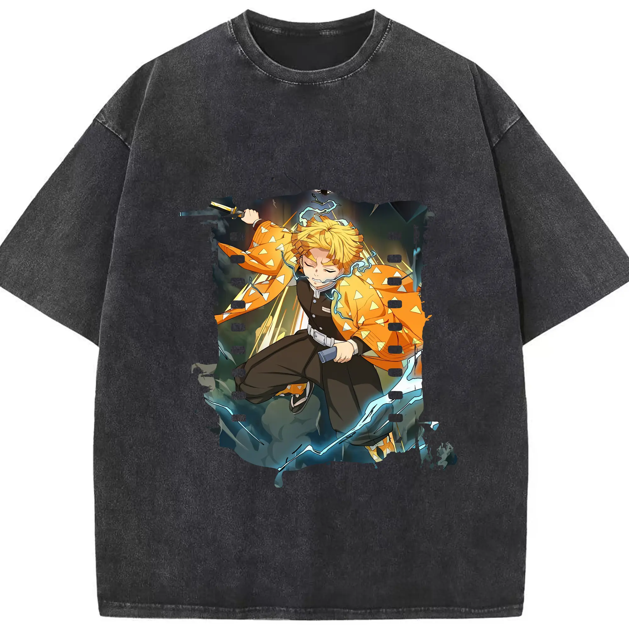 鬼滅の刃 グッズ,我妻 善逸 - 綿100％ ヴィンテージ風 半袖Tシャツ ・ フロントプリント ・ 柔らか肌触り ・ 通気性 快適 ・ スポーツ カジュアル 外出用