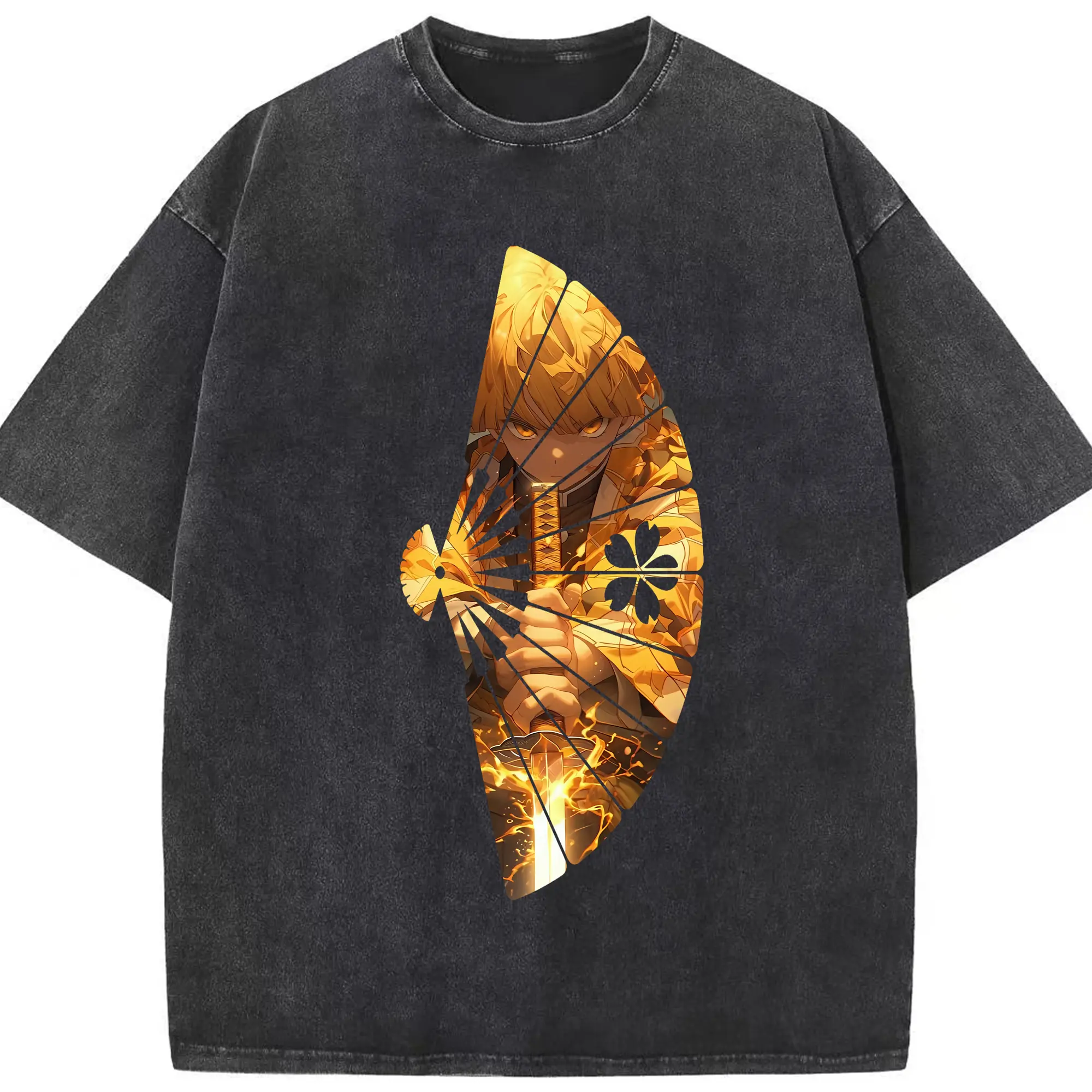 鬼滅の刃 グッズ,我妻 善逸 - 綿100％ ヴィンテージ風 半袖Tシャツ ・ フロントプリント ・ 柔らか肌触り ・ 通気性 快適 ・ スポーツ カジュアル 外出用