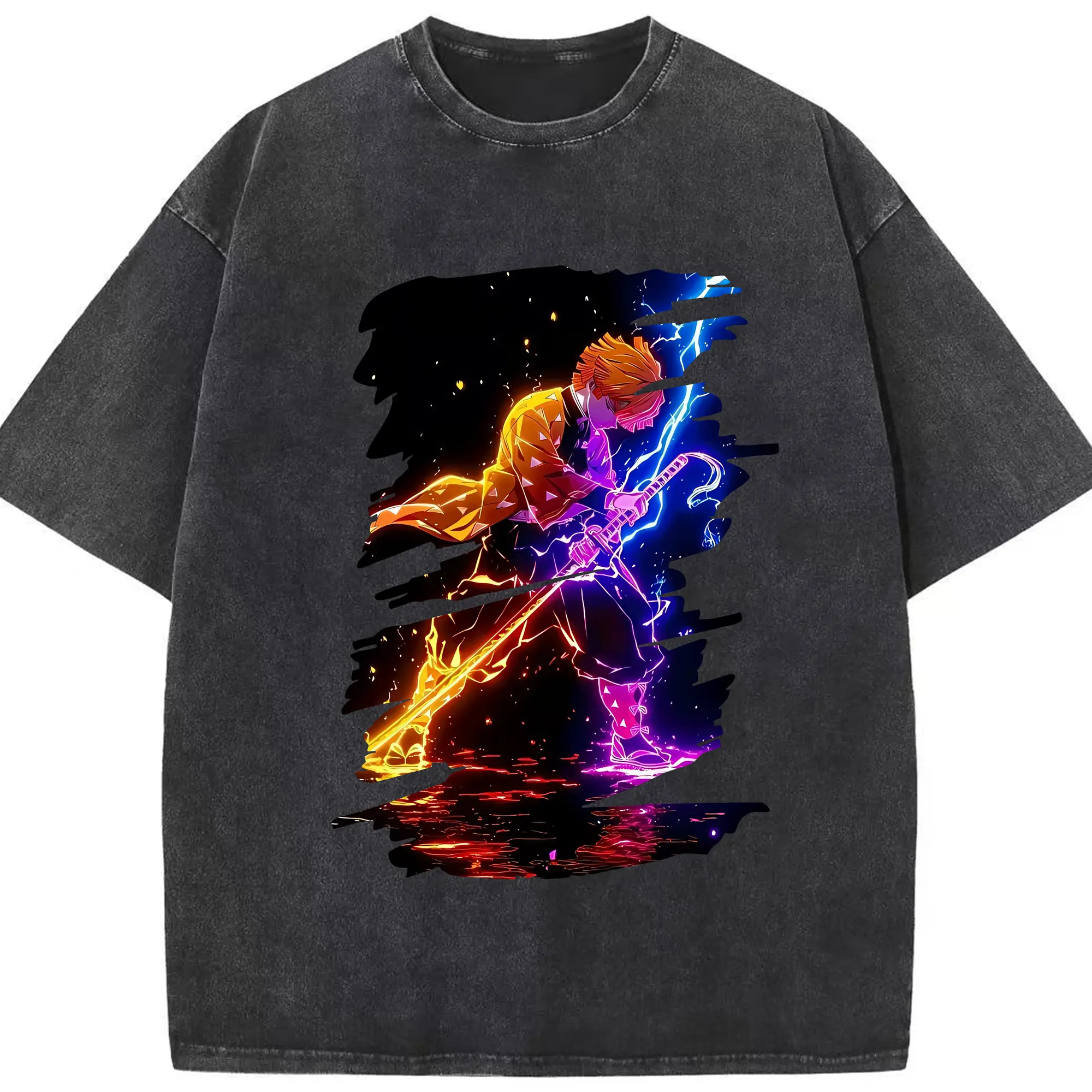 鬼滅の刃 グッズ,我妻 善逸 - 綿100％ ヴィンテージ風 半袖Tシャツ ・ フロントプリント ・ 柔らか肌触り ・ 通気性 快適 ・ スポーツ カジュアル 外出用