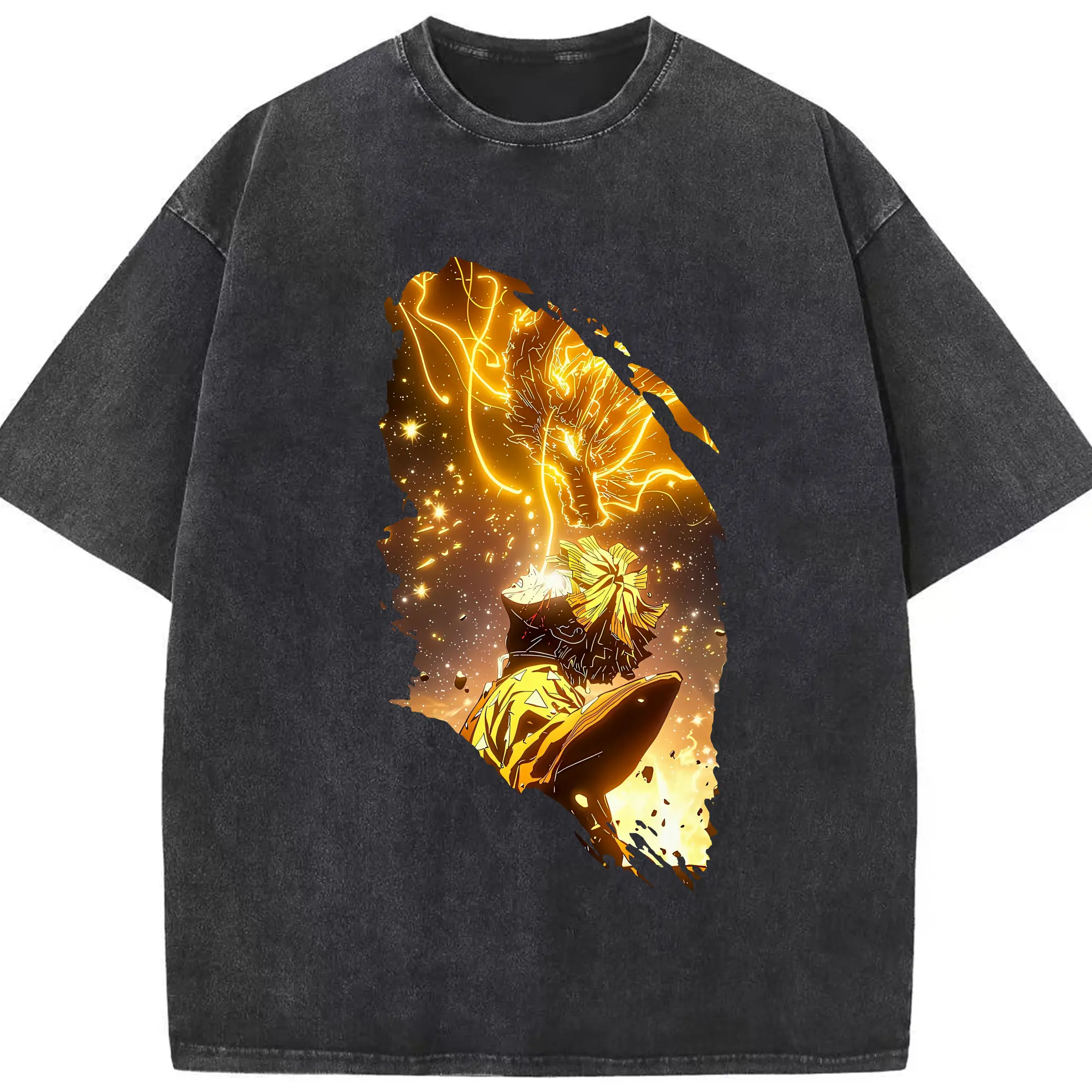 鬼滅の刃 グッズ,我妻 善逸 - 綿100％ ヴィンテージ風 半袖Tシャツ ・ フロントプリント ・ 柔らか肌触り ・ 通気性 快適 ・ スポーツ カジュアル 外出用