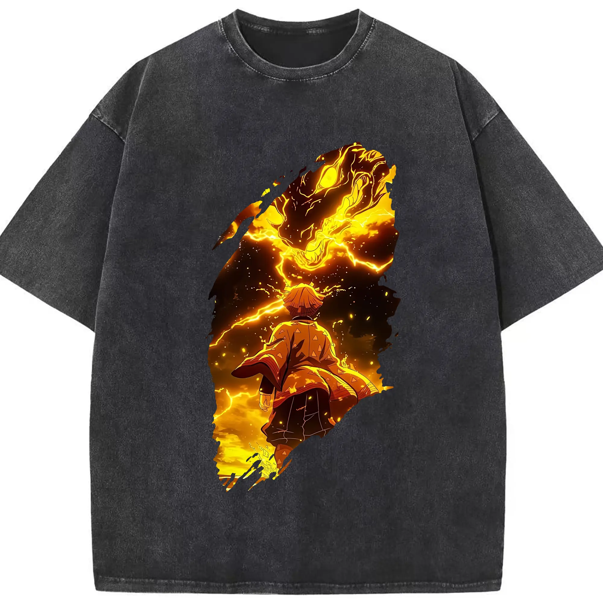 鬼滅の刃 グッズ,我妻 善逸 - 綿100％ ヴィンテージ風 半袖Tシャツ ・ フロントプリント ・ 柔らか肌触り ・ 通気性 快適 ・ スポーツ カジュアル 外出用