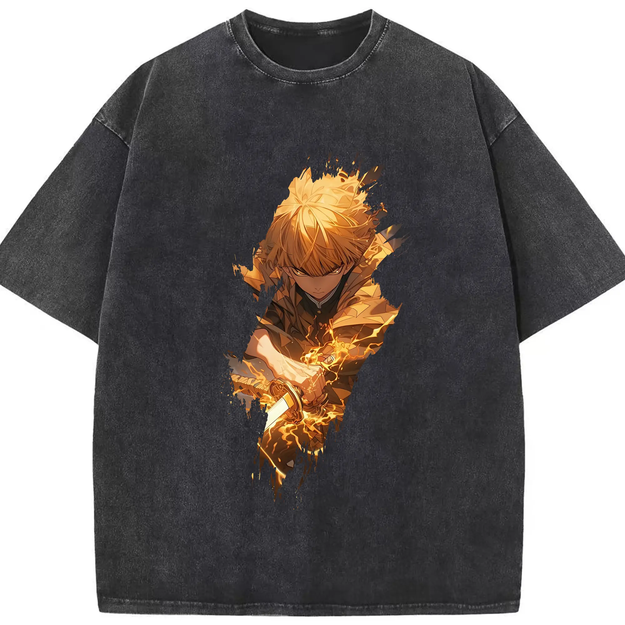 鬼滅の刃 グッズ,我妻 善逸 - 綿100％ ヴィンテージ風 半袖Tシャツ ・ フロントプリント ・ 柔らか肌触り ・ 通気性 快適 ・ スポーツ カジュアル 外出用