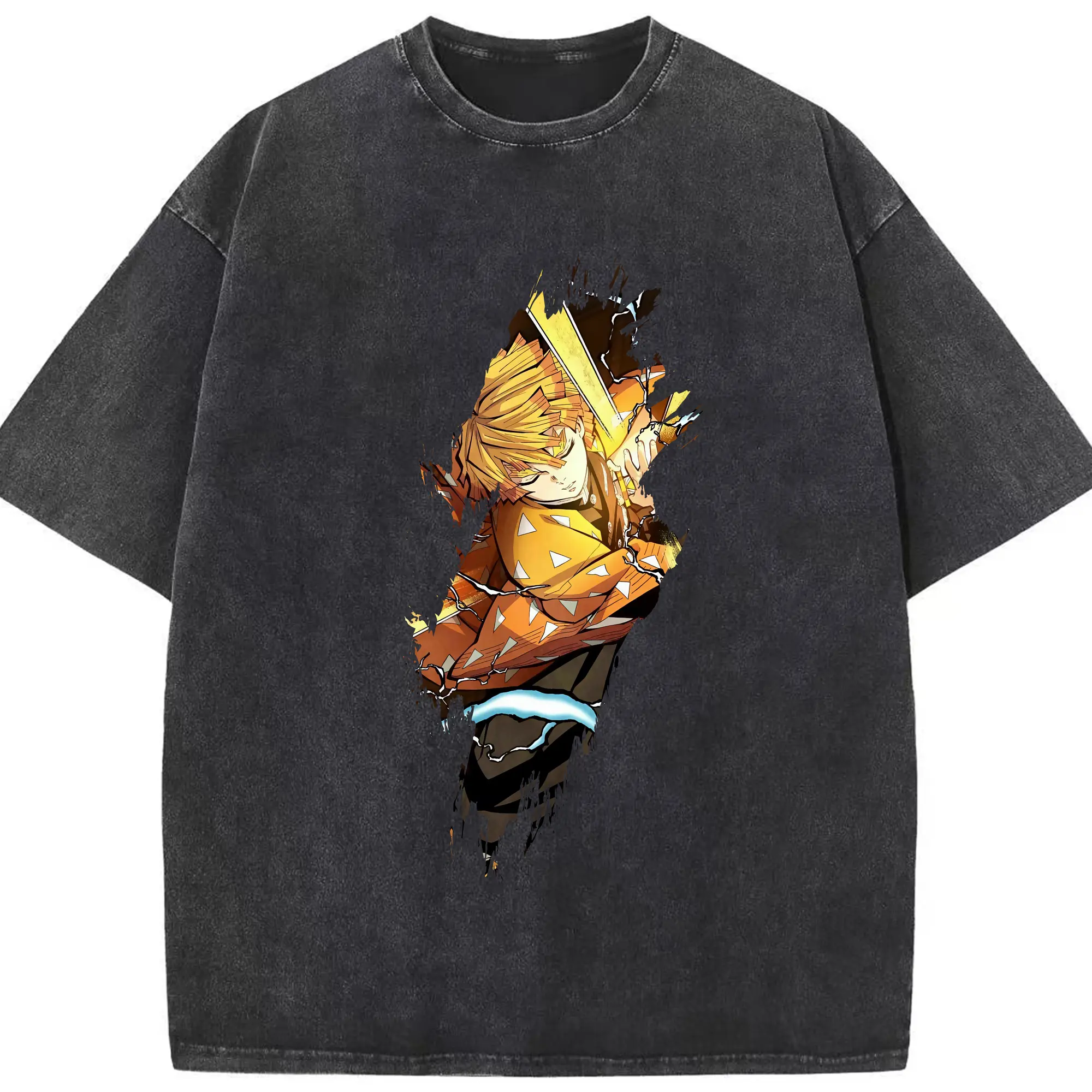 鬼滅の刃 グッズ,我妻 善逸 - 綿100％ ヴィンテージ風 半袖Tシャツ ・ フロントプリント ・ 柔らか肌触り ・ 通気性 快適 ・ スポーツ カジュアル 外出用