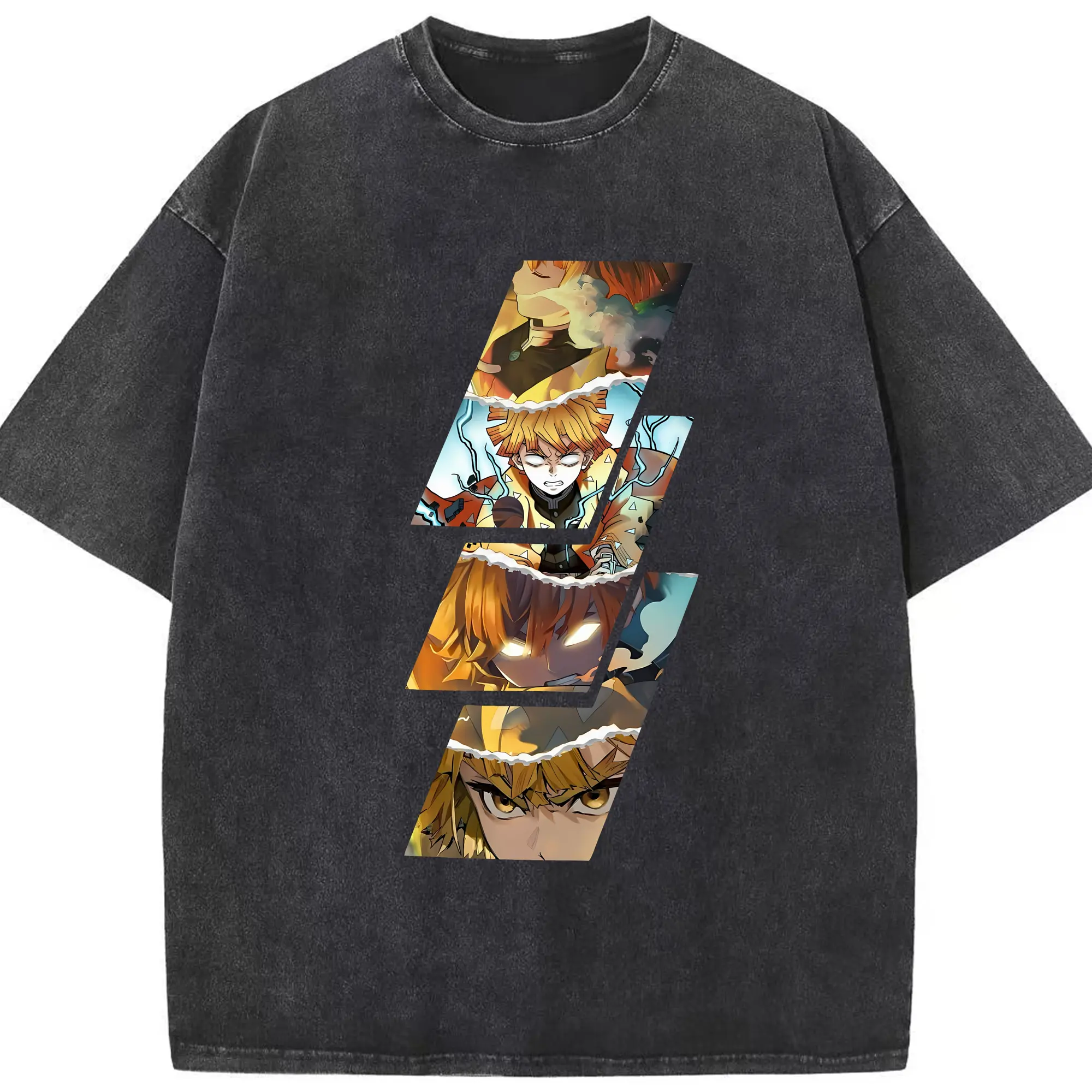 鬼滅の刃 グッズ,我妻 善逸 - 綿100％ ヴィンテージ風 半袖Tシャツ ・ フロントプリント ・ 柔らか肌触り ・ 通気性 快適 ・ スポーツ カジュアル 外出用