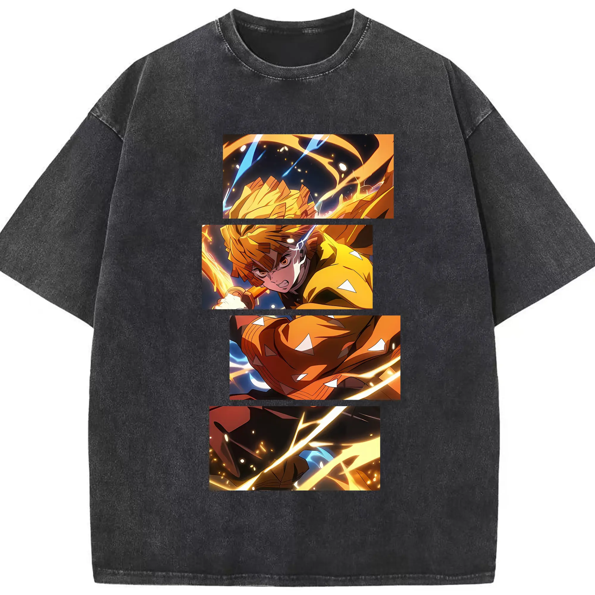 鬼滅の刃 グッズ,我妻 善逸 - 綿100％ ヴィンテージ風 半袖Tシャツ ・ フロントプリント ・ 柔らか肌触り ・ 通気性 快適 ・ スポーツ カジュアル 外出用