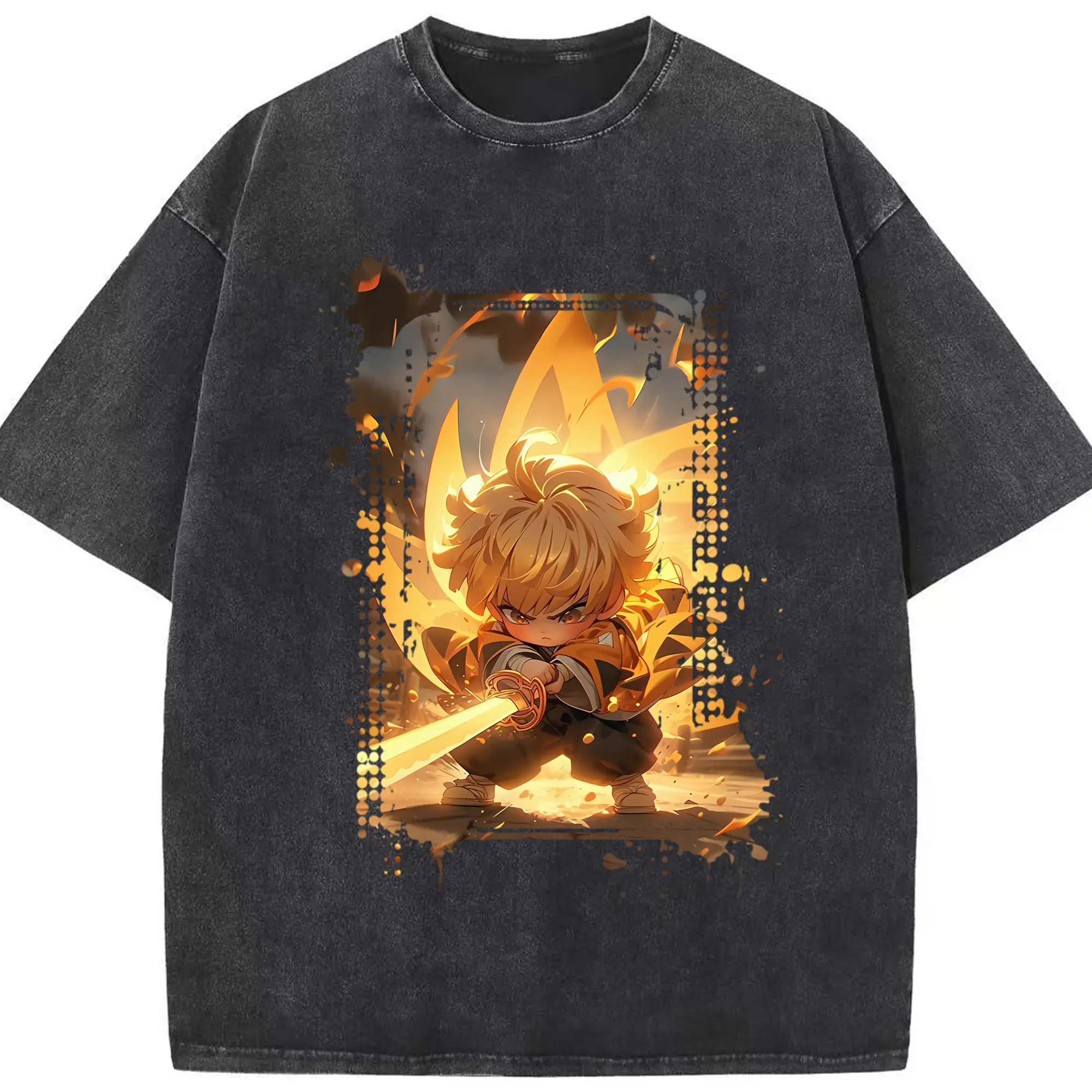 鬼滅の刃 グッズ,我妻 善逸 - 綿100％ ヴィンテージ風 半袖Tシャツ ・ フロントプリント ・ 柔らか肌触り ・ 通気性 快適 ・ スポーツ カジュアル 外出用