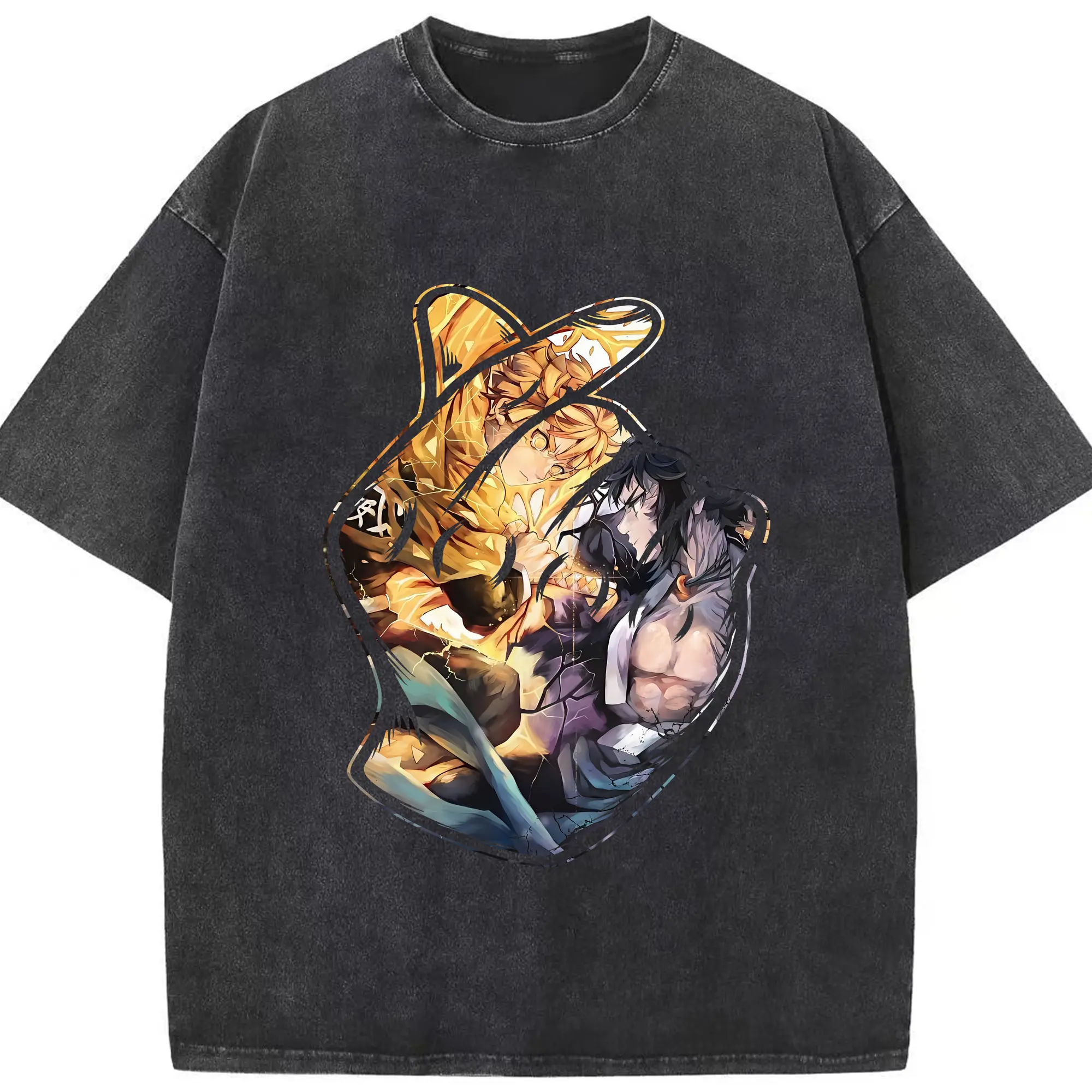 鬼滅の刃 グッズ,我妻 善逸 - 綿100％ ヴィンテージ風 半袖Tシャツ ・ フロントプリント ・ 柔らか肌触り ・ 通気性 快適 ・ スポーツ カジュアル 外出用