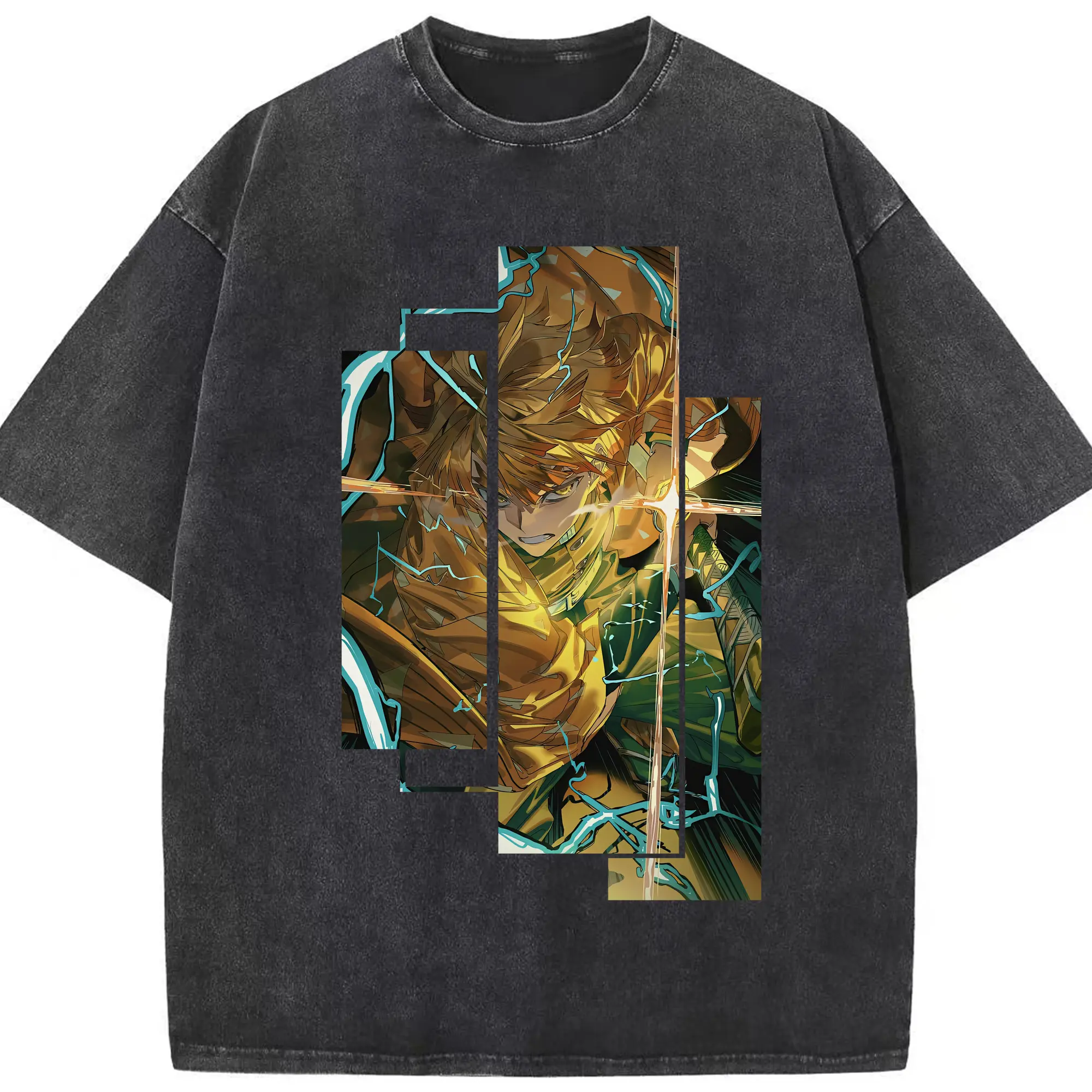 鬼滅の刃 グッズ,我妻 善逸 - 綿100％ ヴィンテージ風 半袖Tシャツ ・ フロントプリント ・ 柔らか肌触り ・ 通気性 快適 ・ スポーツ カジュアル 外出用