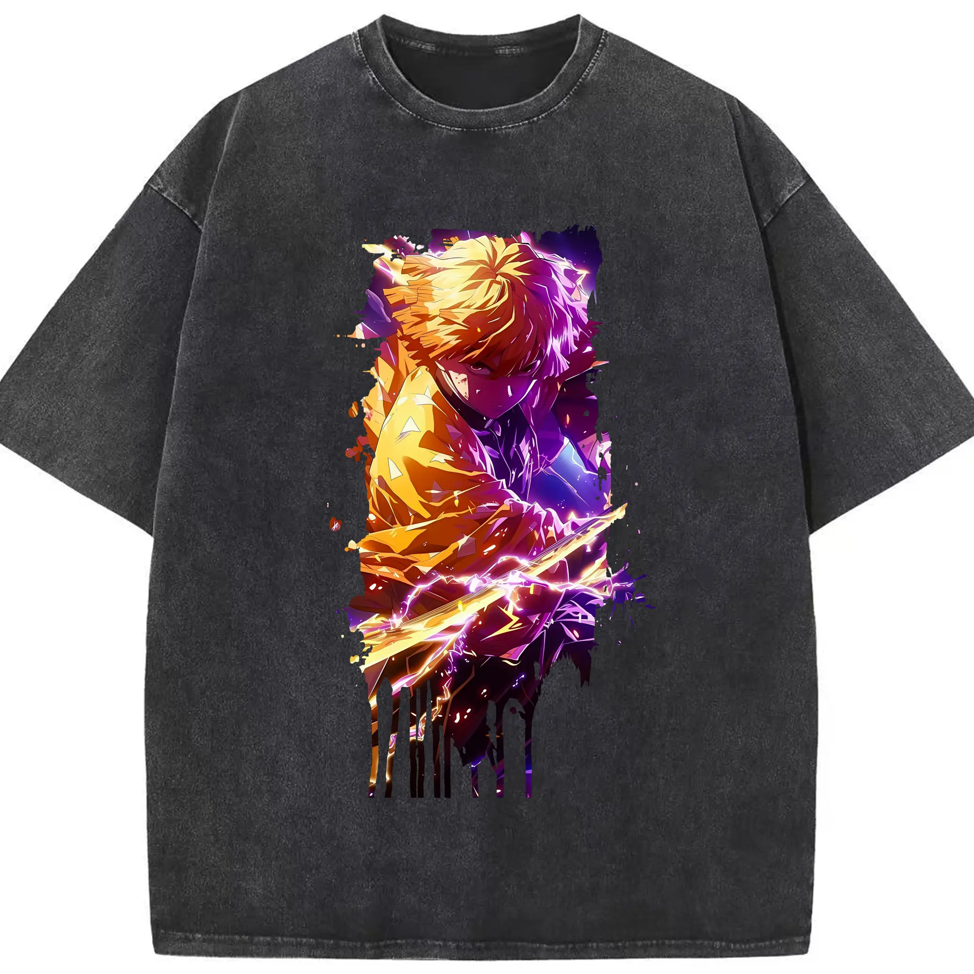 鬼滅の刃 グッズ,我妻 善逸 - 綿100％ ヴィンテージ風 半袖Tシャツ ・ フロントプリント ・ 柔らか肌触り ・ 通気性 快適 ・ スポーツ カジュアル 外出用