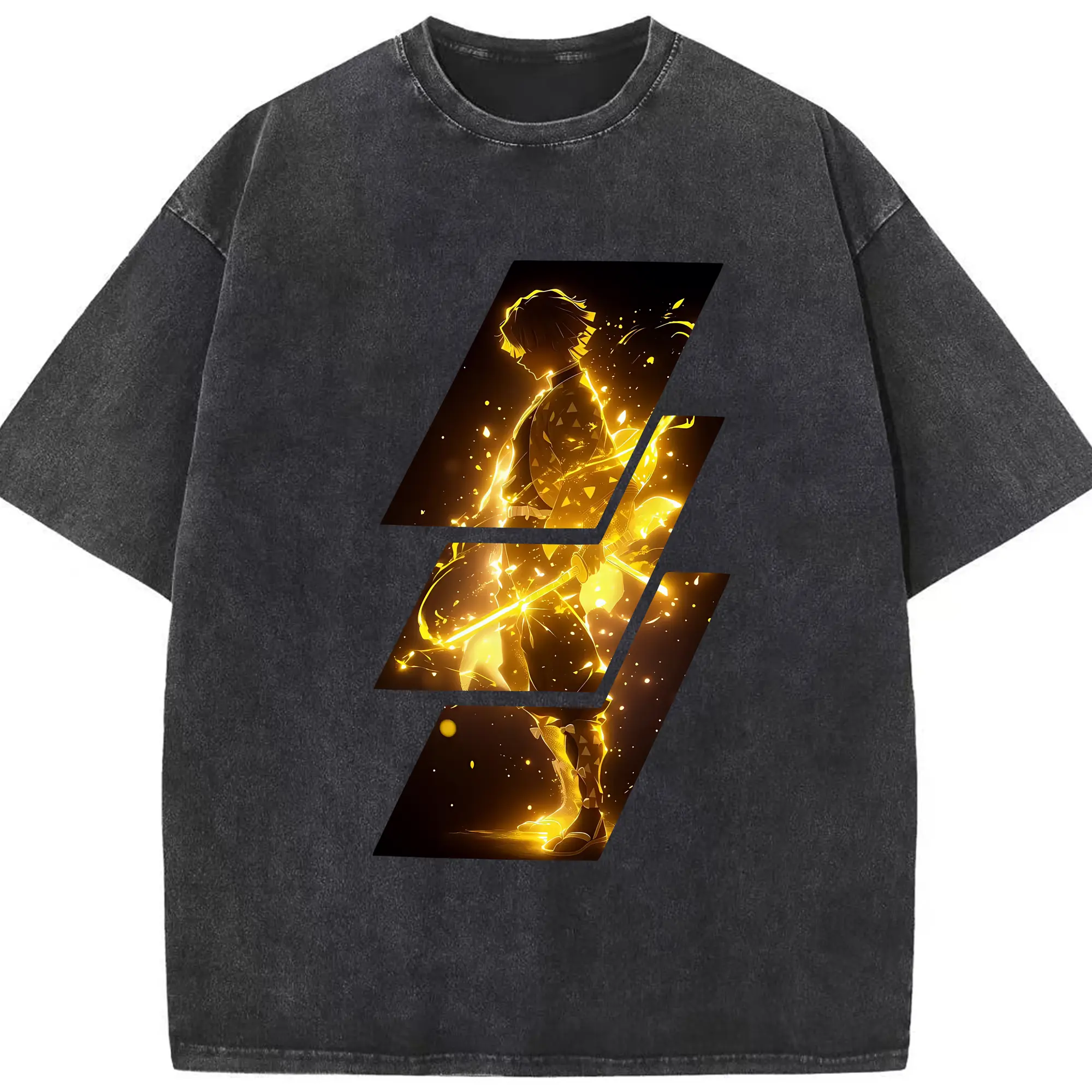 鬼滅の刃 グッズ,我妻 善逸 - 綿100％ ヴィンテージ風 半袖Tシャツ ・ フロントプリント ・ 柔らか肌触り ・ 通気性 快適 ・ スポーツ カジュアル 外出用