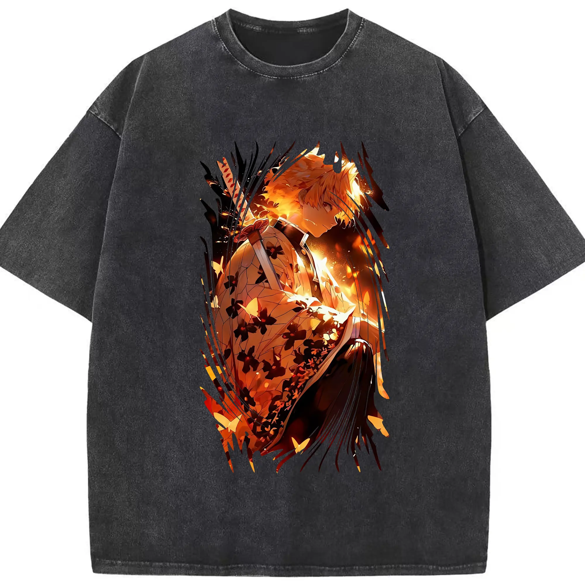 鬼滅の刃 グッズ,我妻 善逸 - 綿100％ ヴィンテージ風 半袖Tシャツ ・ フロントプリント ・ 柔らか肌触り ・ 通気性 快適 ・ スポーツ カジュアル 外出用