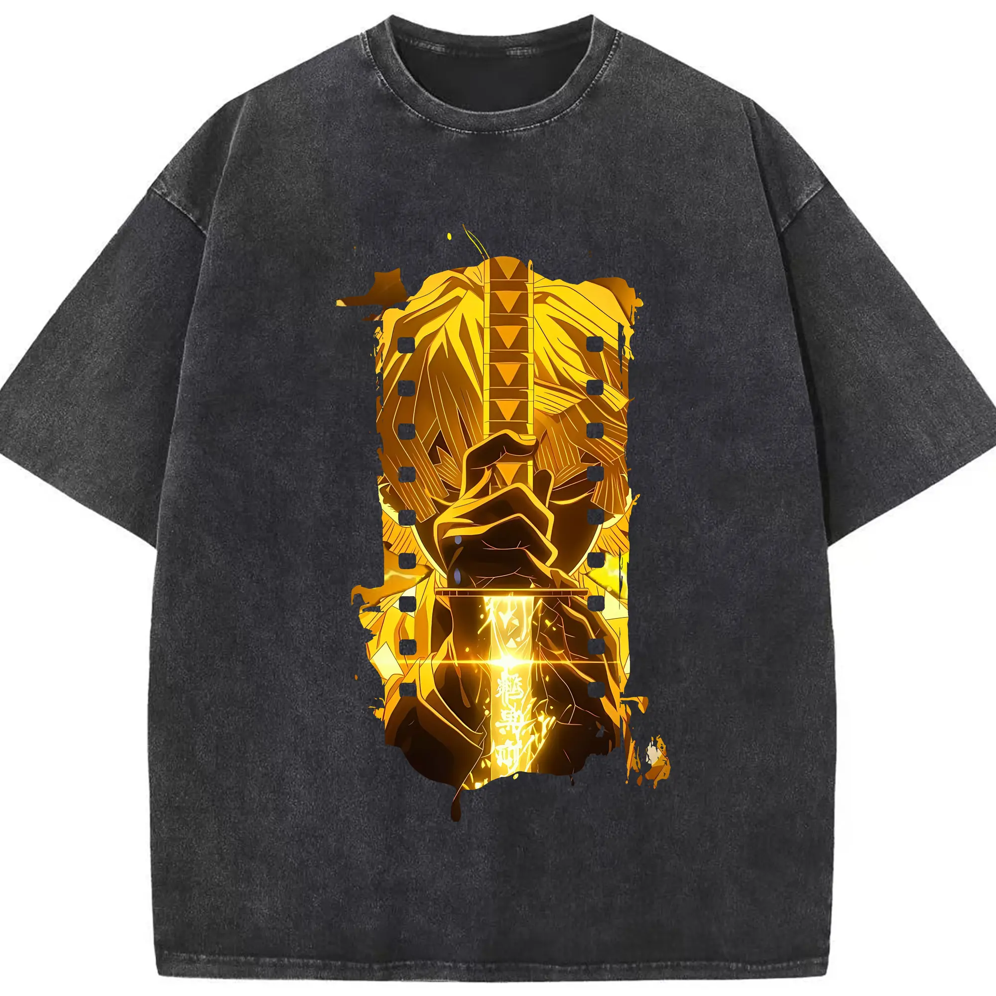 鬼滅の刃 グッズ,我妻 善逸 - 綿100％ ヴィンテージ風 半袖Tシャツ ・ フロントプリント ・ 柔らか肌触り ・ 通気性 快適 ・ スポーツ カジュアル 外出用