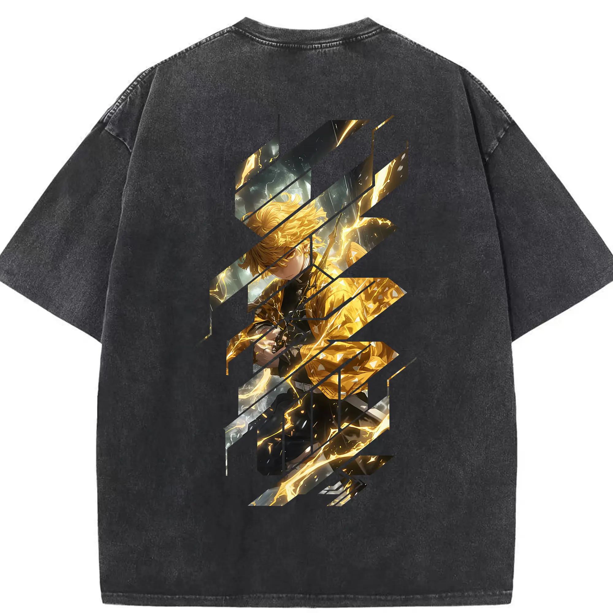 鬼滅の刃 グッズ,我妻 善逸 - 綿100％ ヴィンテージ風 半袖Tシャツ ・ 背面プリント ・ 柔らか肌触り ・ 通気性 快適 ・ スポーツ カジュアル 外出用