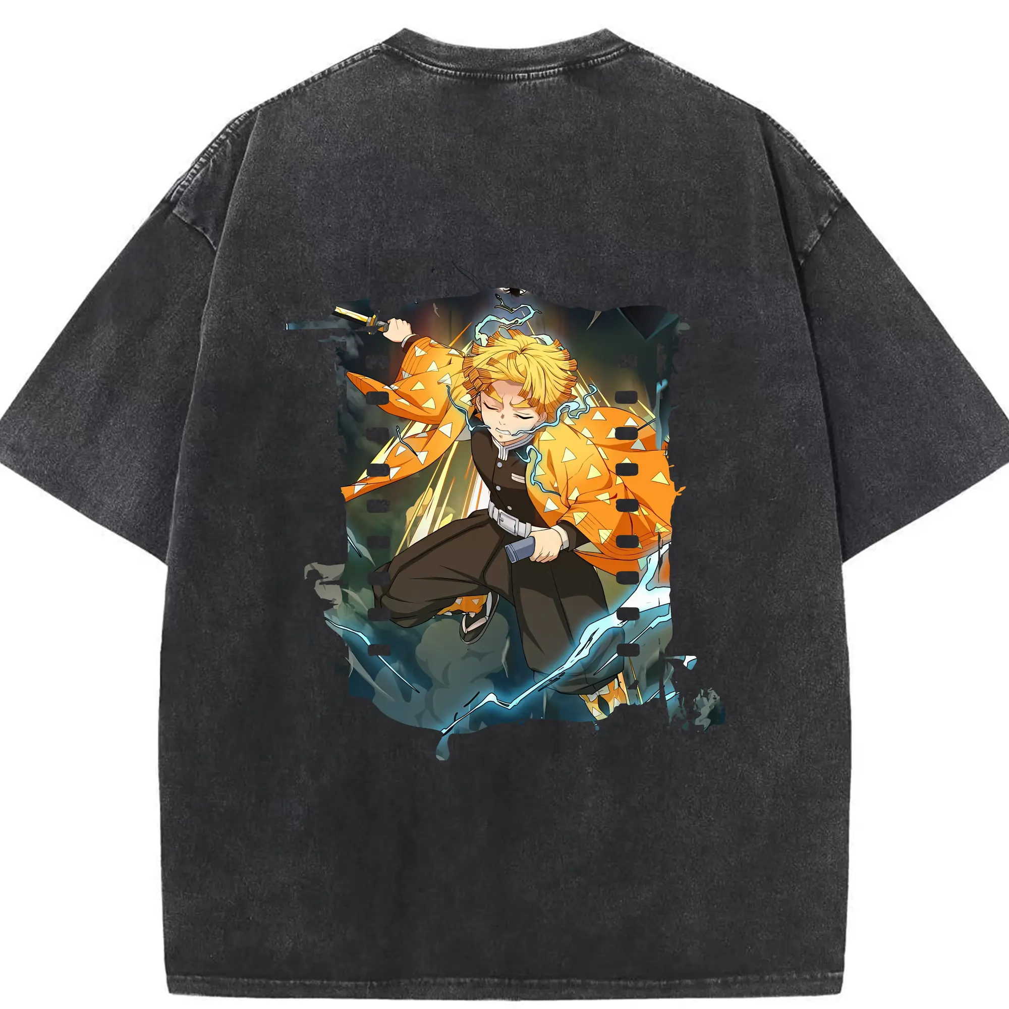 鬼滅の刃 グッズ,我妻 善逸 - 綿100％ ヴィンテージ風 半袖Tシャツ ・ 背面プリント ・ 柔らか肌触り ・ 通気性 快適 ・ スポーツ カジュアル 外出用