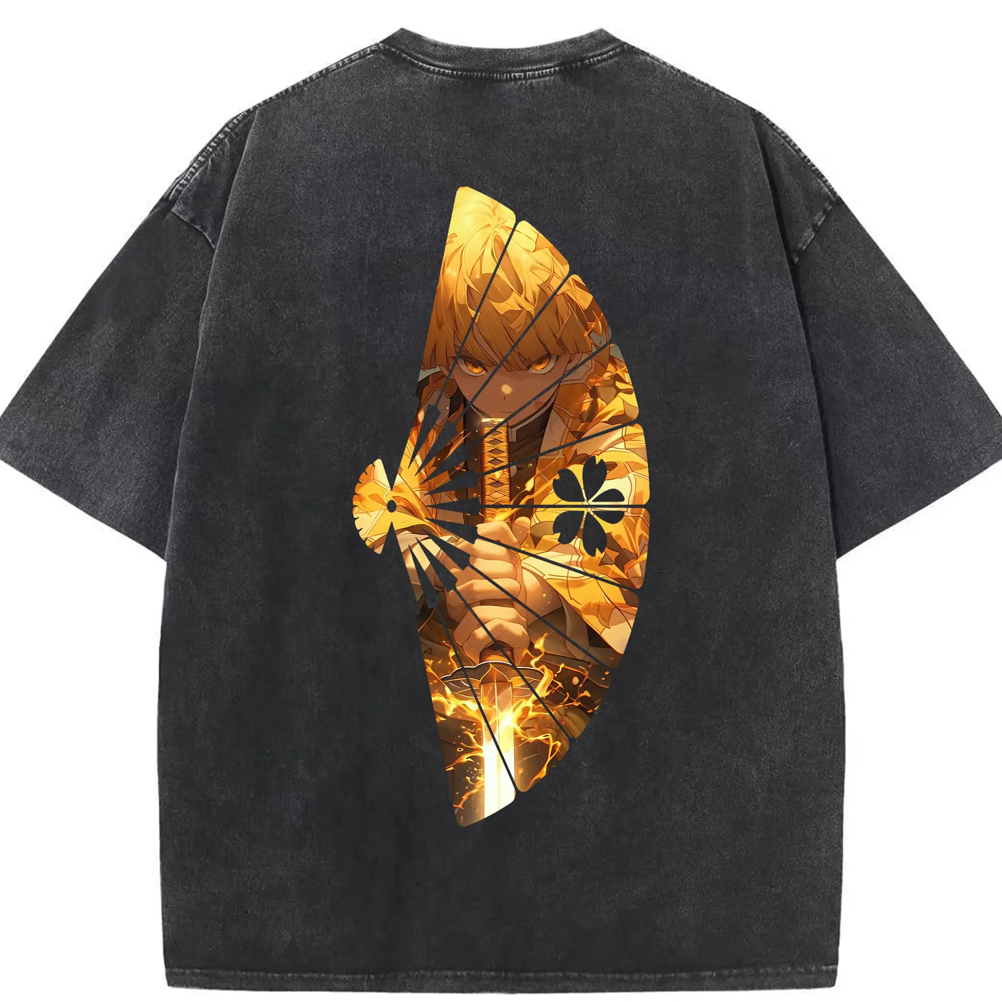 鬼滅の刃 グッズ,我妻 善逸 - 綿100％ ヴィンテージ風 半袖Tシャツ ・ 背面プリント ・ 柔らか肌触り ・ 通気性 快適 ・ スポーツ カジュアル 外出用