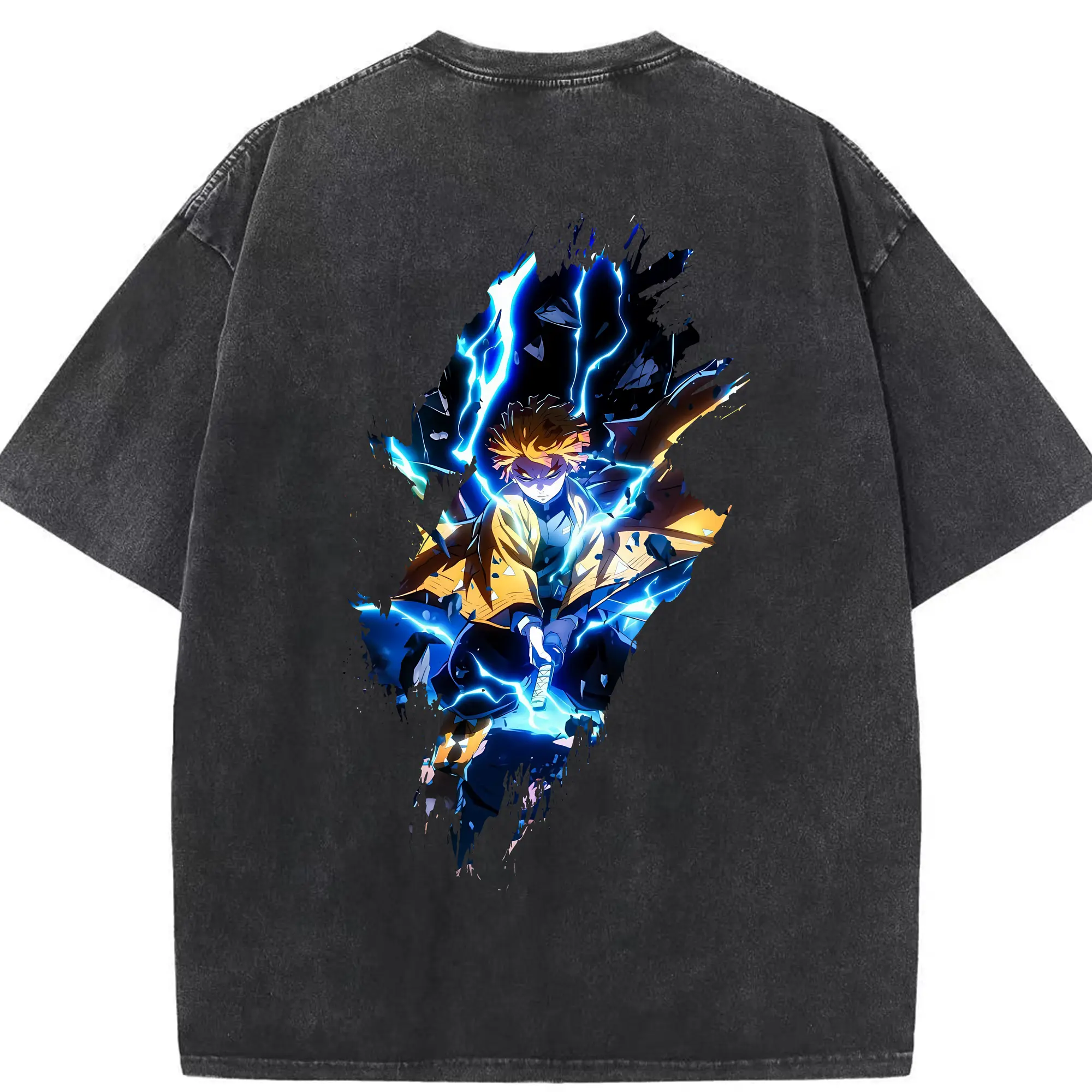 鬼滅の刃 グッズ,我妻 善逸 - 綿100％ ヴィンテージ風 半袖Tシャツ ・ 背面プリント ・ 柔らか肌触り ・ 通気性 快適 ・ スポーツ カジュアル 外出用