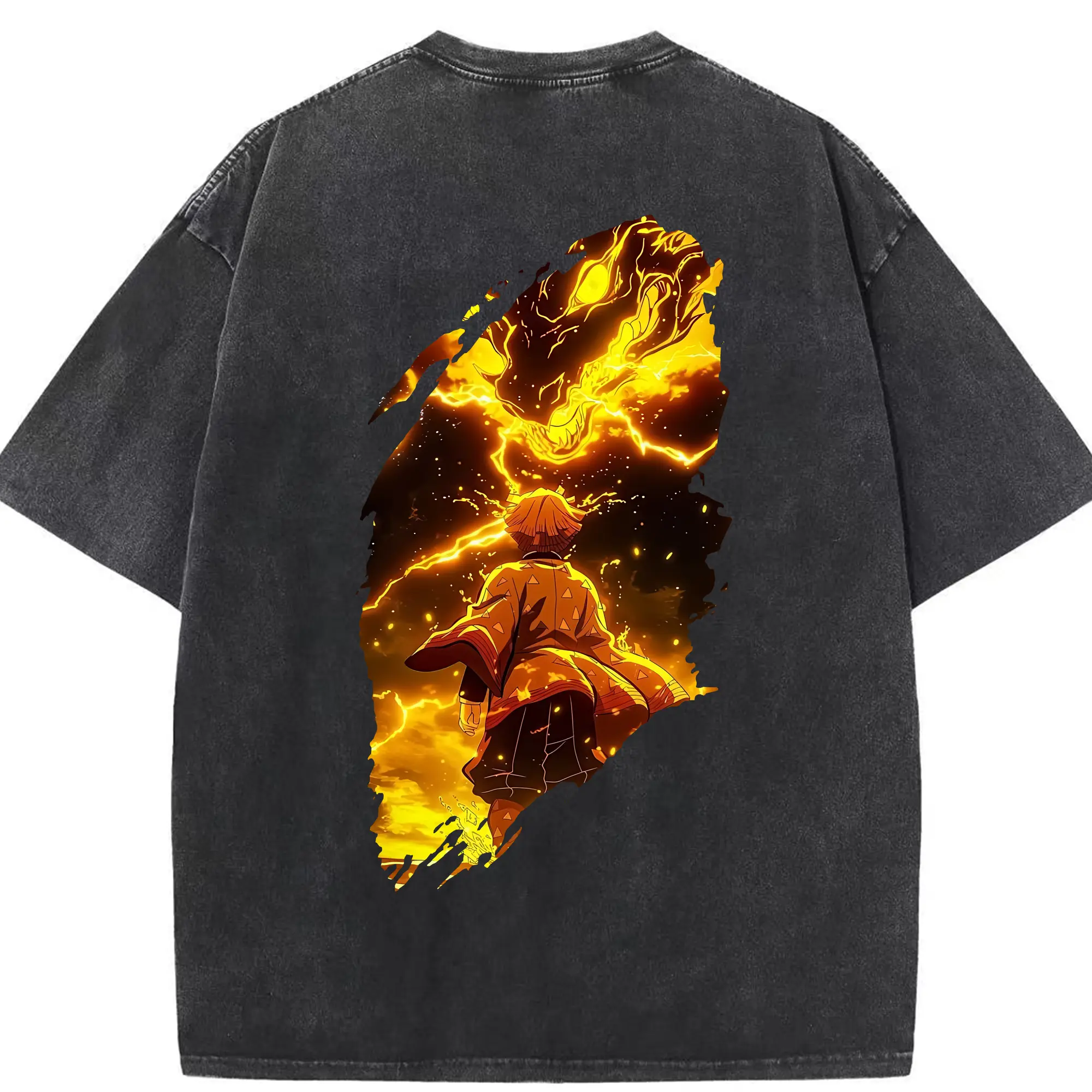 鬼滅の刃 グッズ,我妻 善逸 - 綿100％ ヴィンテージ風 半袖Tシャツ ・ 背面プリント ・ 柔らか肌触り ・ 通気性 快適 ・ スポーツ カジュアル 外出用