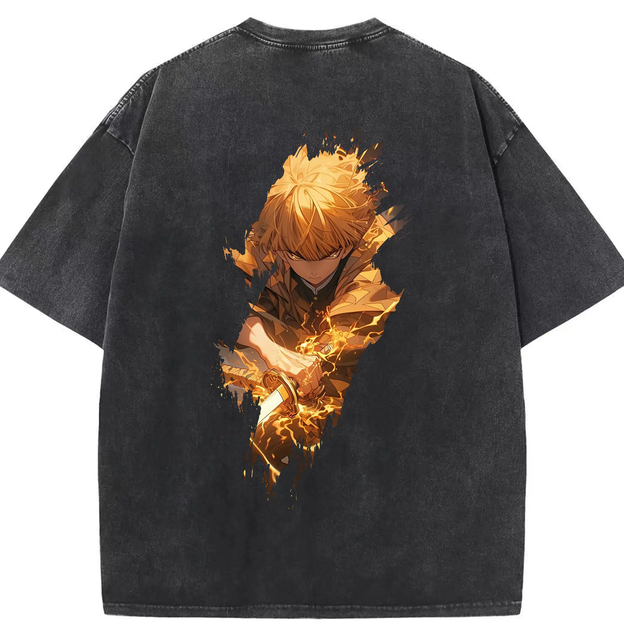 鬼滅の刃 グッズ,我妻 善逸 - 綿100％ ヴィンテージ風 半袖Tシャツ ・ 背面プリント ・ 柔らか肌触り ・ 通気性 快適 ・ スポーツ カジュアル 外出用