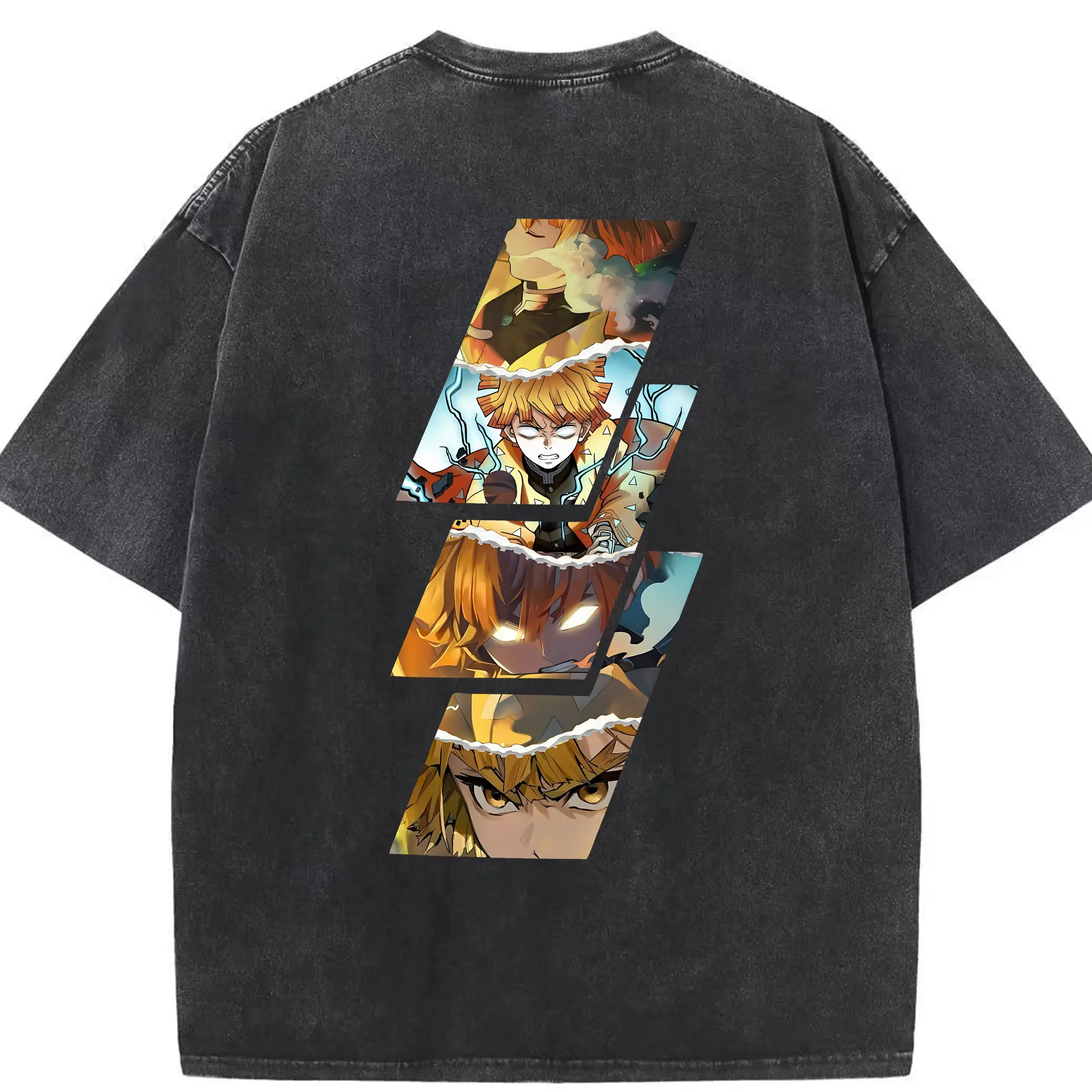 鬼滅の刃 グッズ,我妻 善逸 - 綿100％ ヴィンテージ風 半袖Tシャツ ・ 背面プリント ・ 柔らか肌触り ・ 通気性 快適 ・ スポーツ カジュアル 外出用