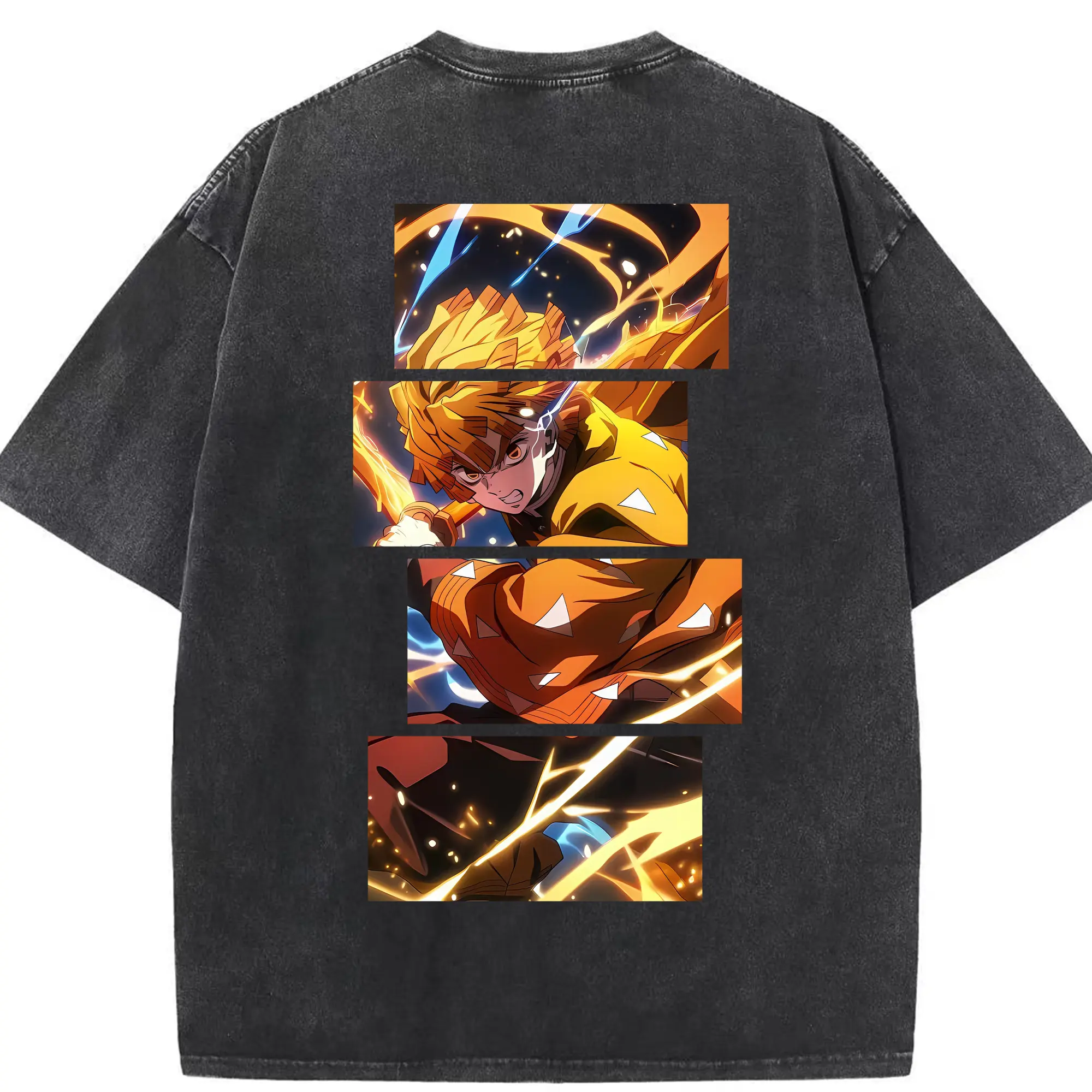 鬼滅の刃 グッズ,我妻 善逸 - 綿100％ ヴィンテージ風 半袖Tシャツ ・ 背面プリント ・ 柔らか肌触り ・ 通気性 快適 ・ スポーツ カジュアル 外出用