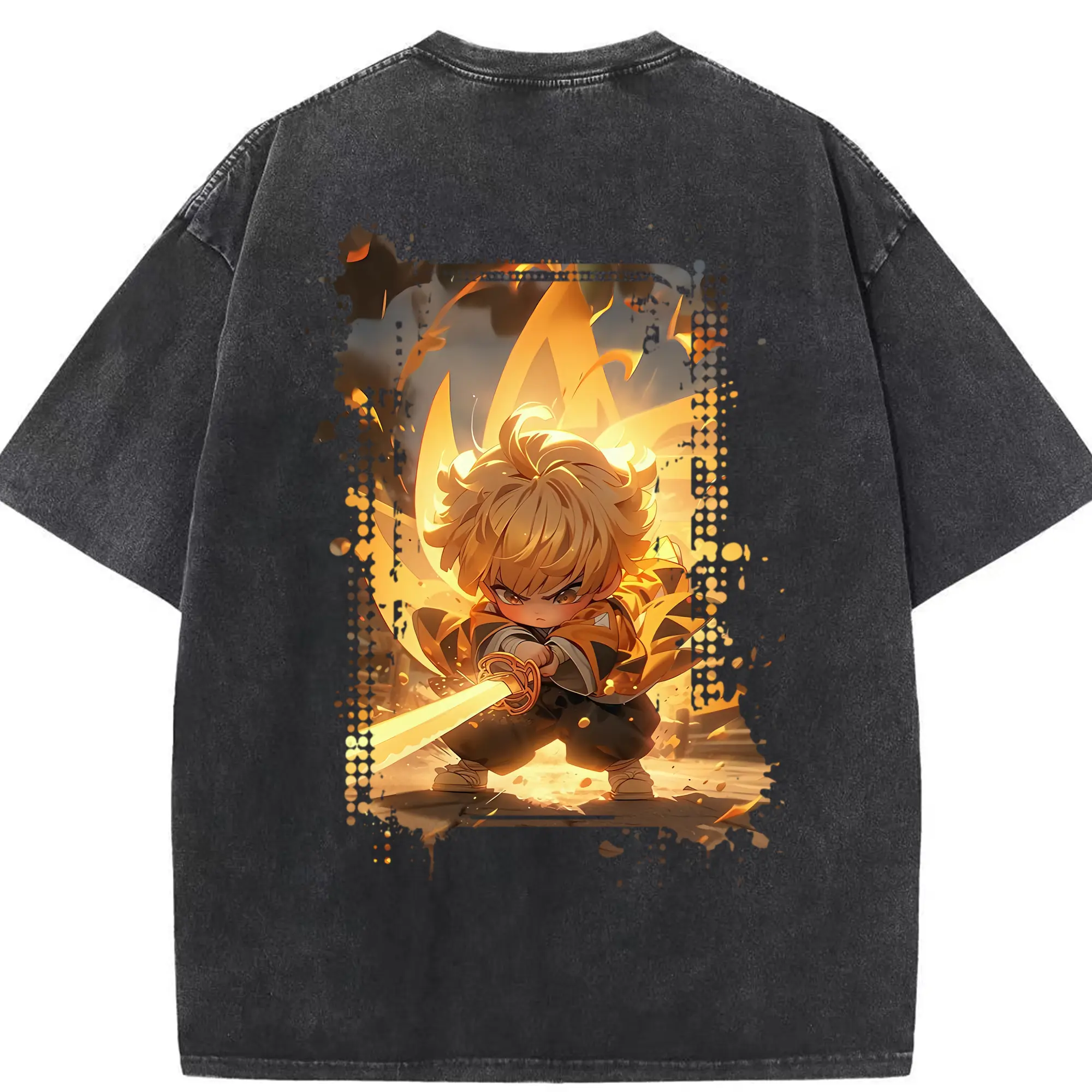 鬼滅の刃 グッズ,我妻 善逸 - 綿100％ ヴィンテージ風 半袖Tシャツ ・ 背面プリント ・ 柔らか肌触り ・ 通気性 快適 ・ スポーツ カジュアル 外出用