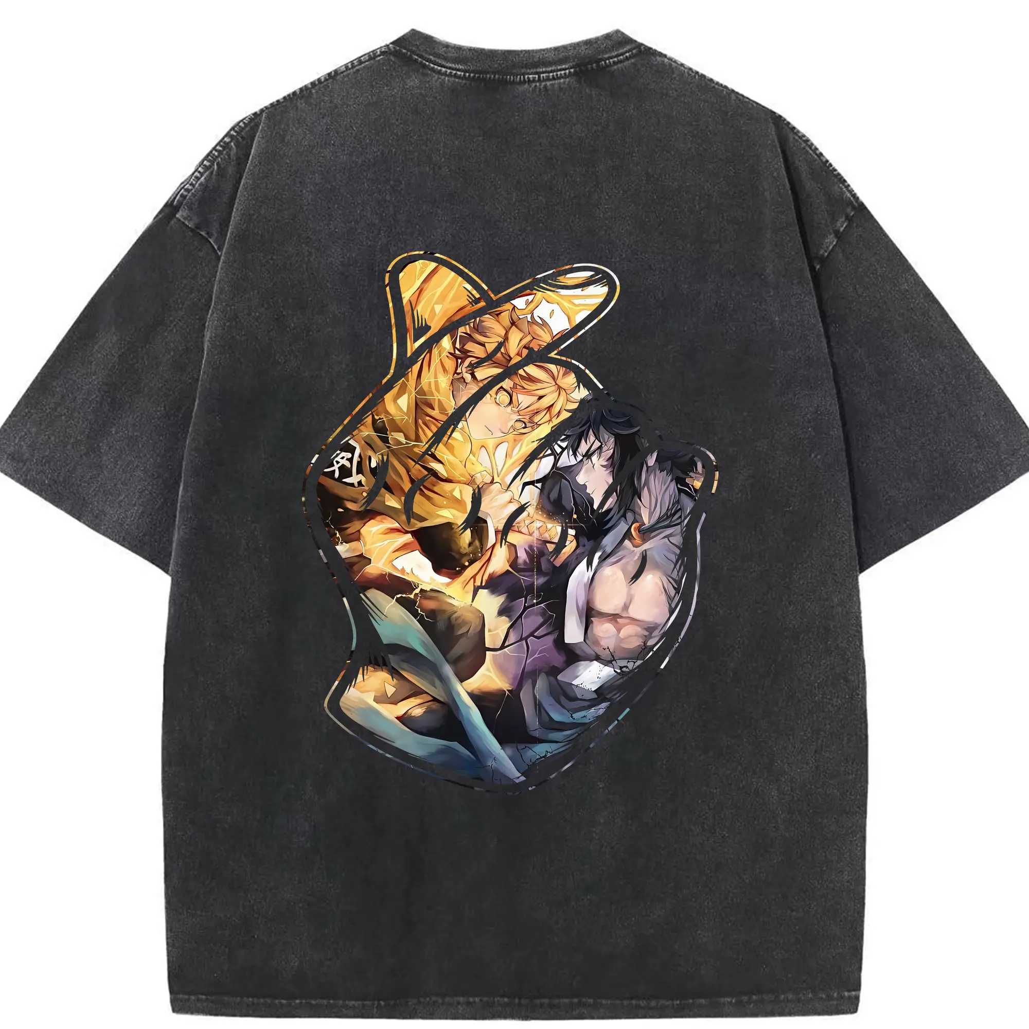 鬼滅の刃 グッズ,我妻 善逸 - 綿100％ ヴィンテージ風 半袖Tシャツ ・ 背面プリント ・ 柔らか肌触り ・ 通気性 快適 ・ スポーツ カジュアル 外出用