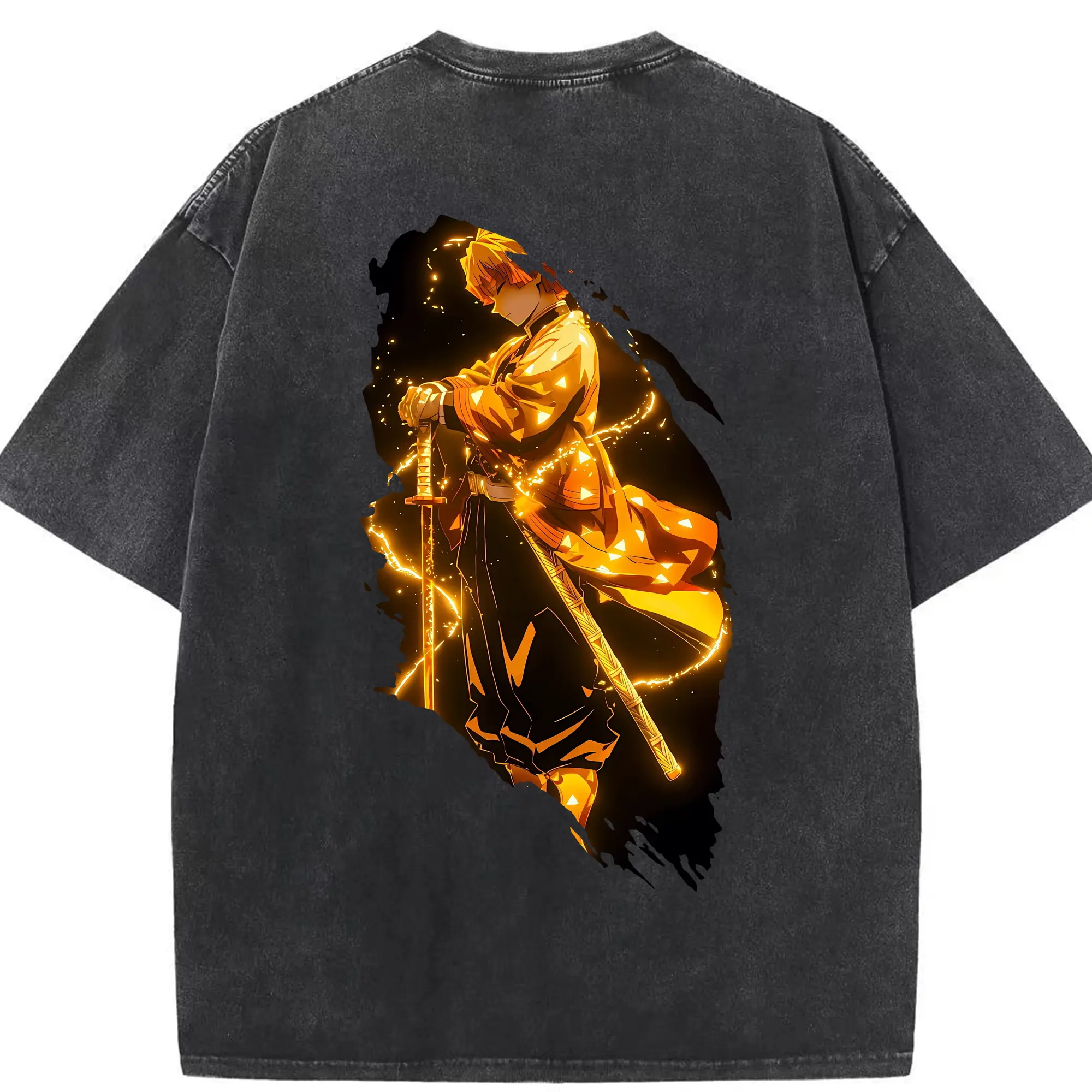 鬼滅の刃 グッズ,我妻 善逸 - 綿100％ ヴィンテージ風 半袖Tシャツ ・ 背面プリント ・ 柔らか肌触り ・ 通気性 快適 ・ スポーツ カジュアル 外出用