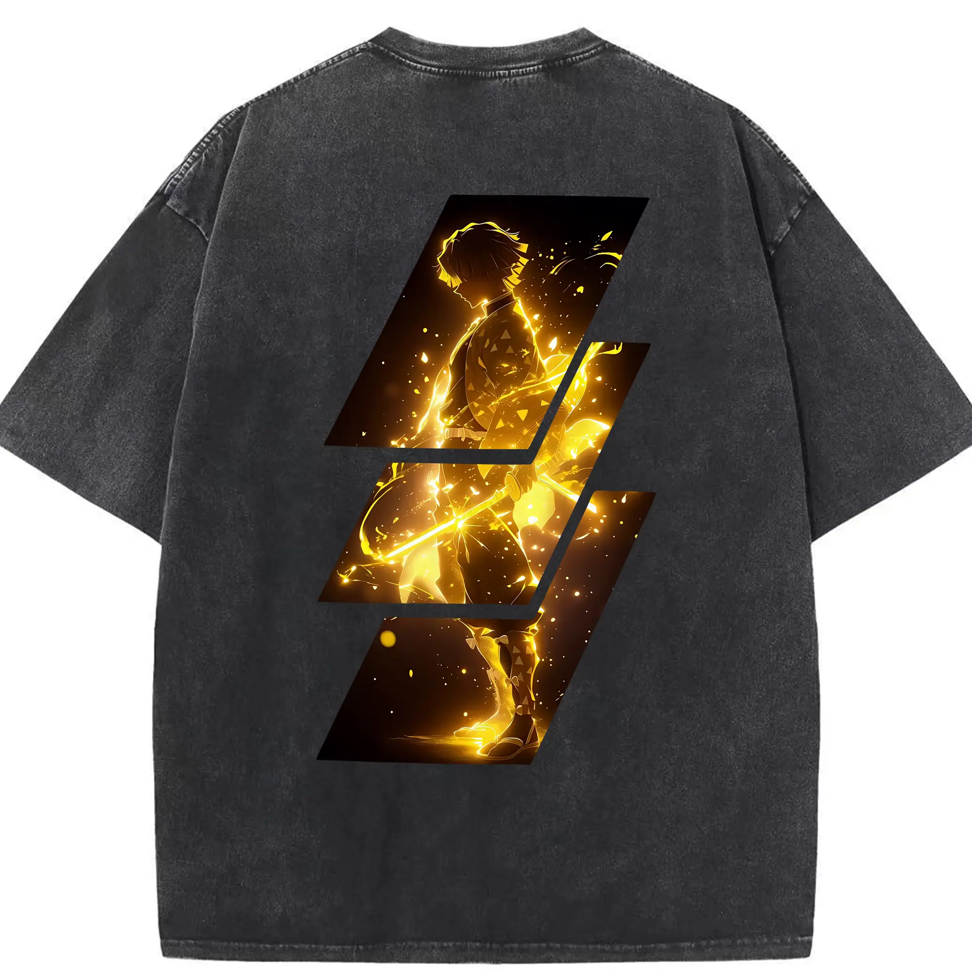 鬼滅の刃 グッズ,我妻 善逸 - 綿100％ ヴィンテージ風 半袖Tシャツ ・ 背面プリント ・ 柔らか肌触り ・ 通気性 快適 ・ スポーツ カジュアル 外出用