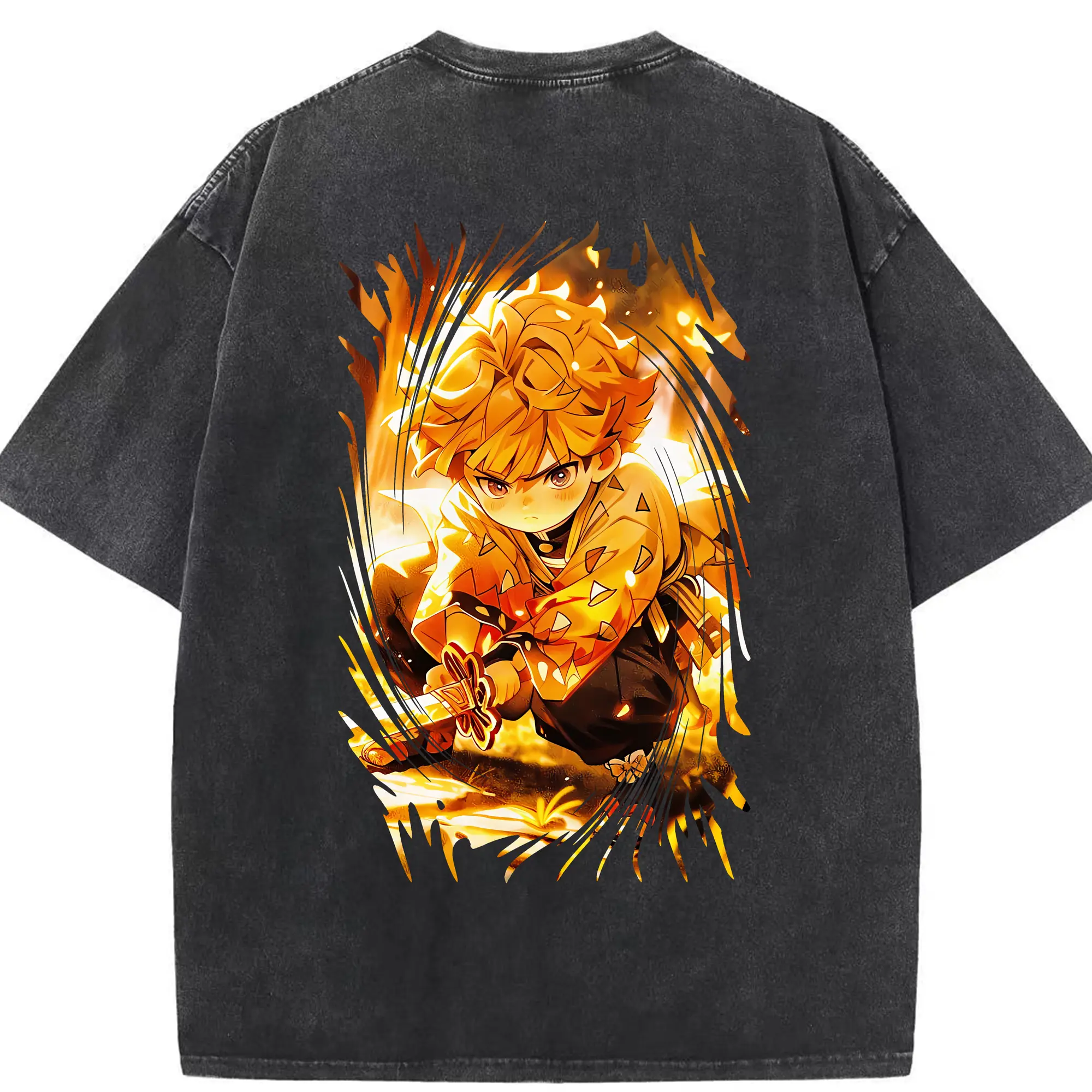 鬼滅の刃 グッズ,我妻 善逸 - 綿100％ ヴィンテージ風 半袖Tシャツ ・ 背面プリント ・ 柔らか肌触り ・ 通気性 快適 ・ スポーツ カジュアル 外出用