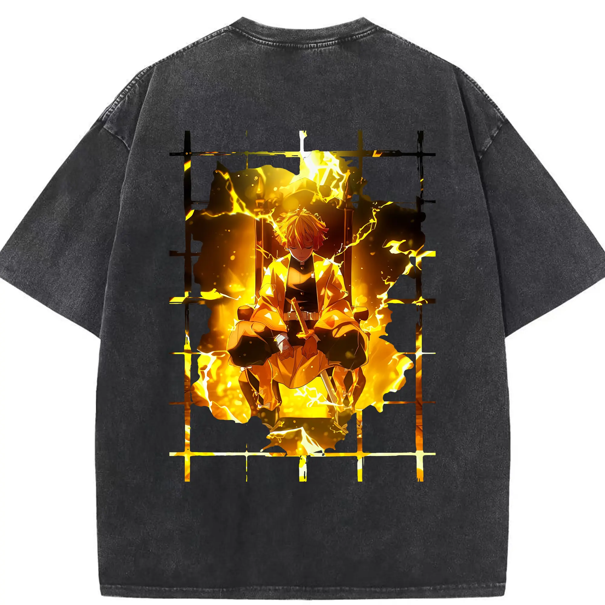 鬼滅の刃 グッズ,我妻 善逸 - 綿100％ ヴィンテージ風 半袖Tシャツ ・ 背面プリント ・ 柔らか肌触り ・ 通気性 快適 ・ スポーツ カジュアル 外出用