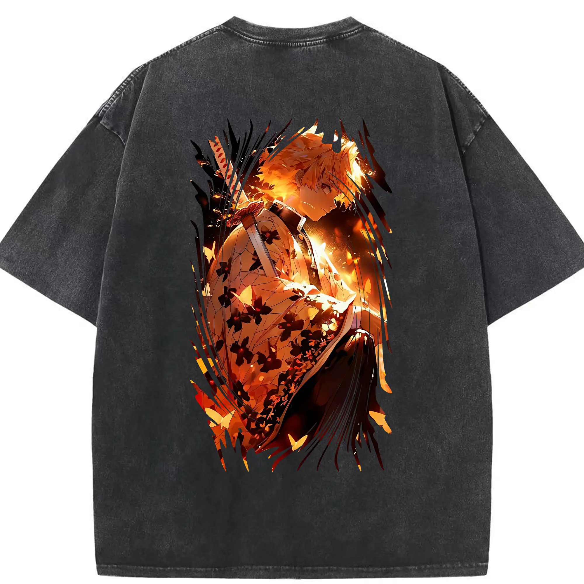 鬼滅の刃 グッズ,我妻 善逸 - 綿100％ ヴィンテージ風 半袖Tシャツ ・ 背面プリント ・ 柔らか肌触り ・ 通気性 快適 ・ スポーツ カジュアル 外出用