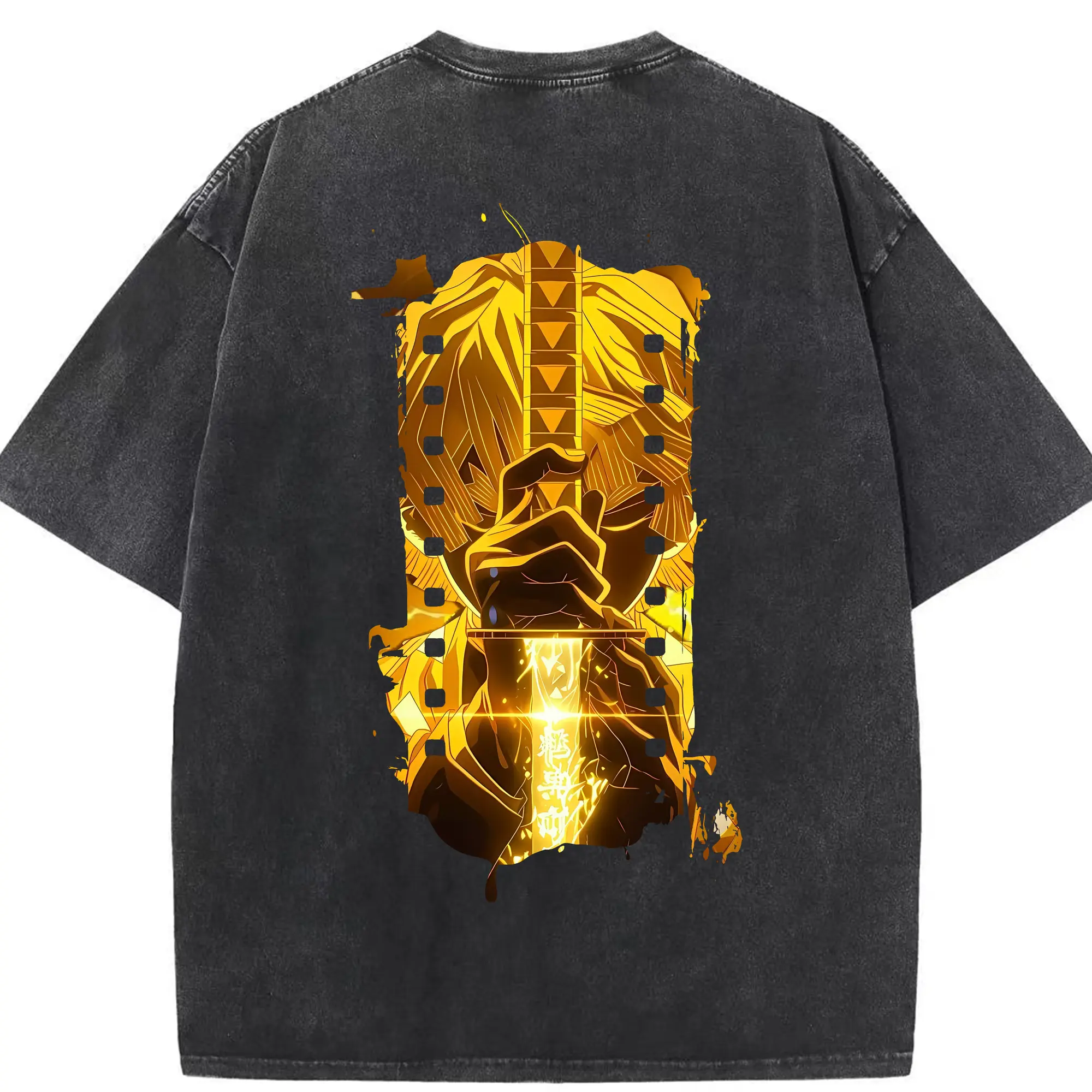 鬼滅の刃 グッズ,我妻 善逸 - 綿100％ ヴィンテージ風 半袖Tシャツ ・ 背面プリント ・ 柔らか肌触り ・ 通気性 快適 ・ スポーツ カジュアル 外出用